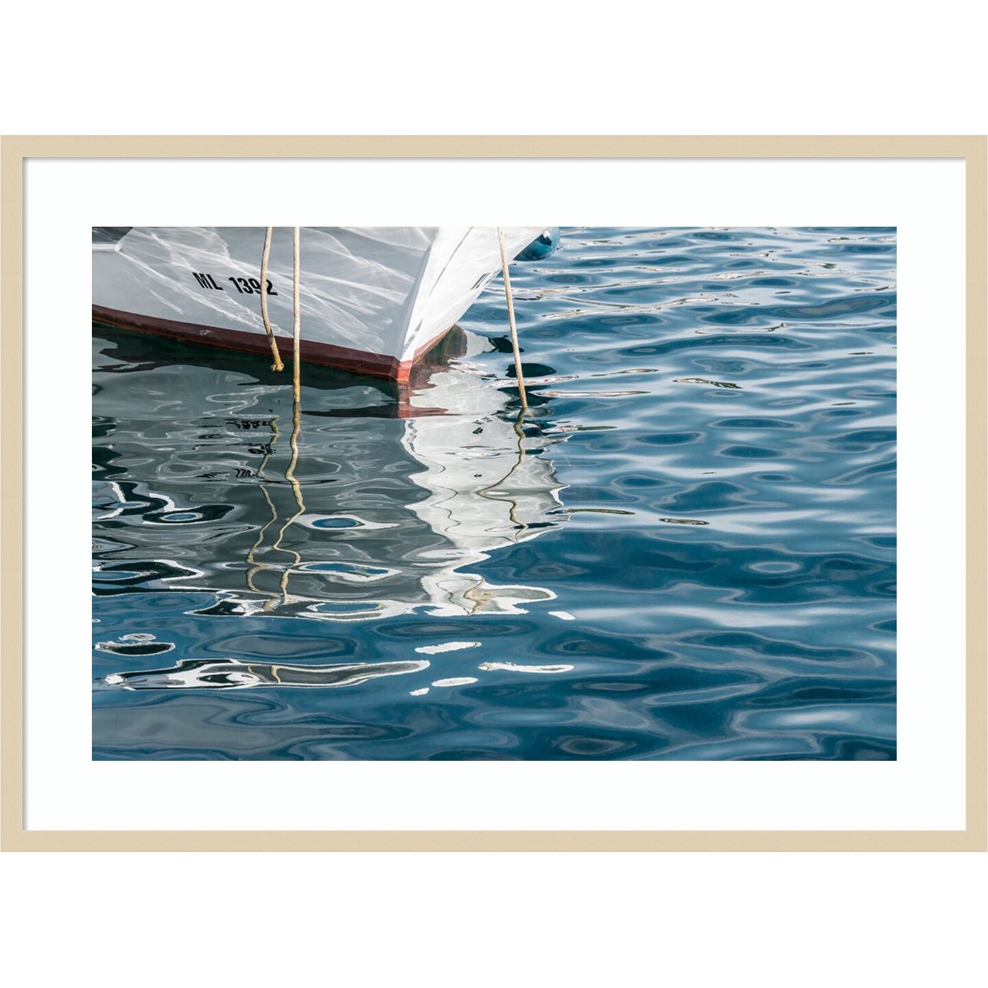 Boat Reflections by Richard Silver Wood Framed Wall Art Print