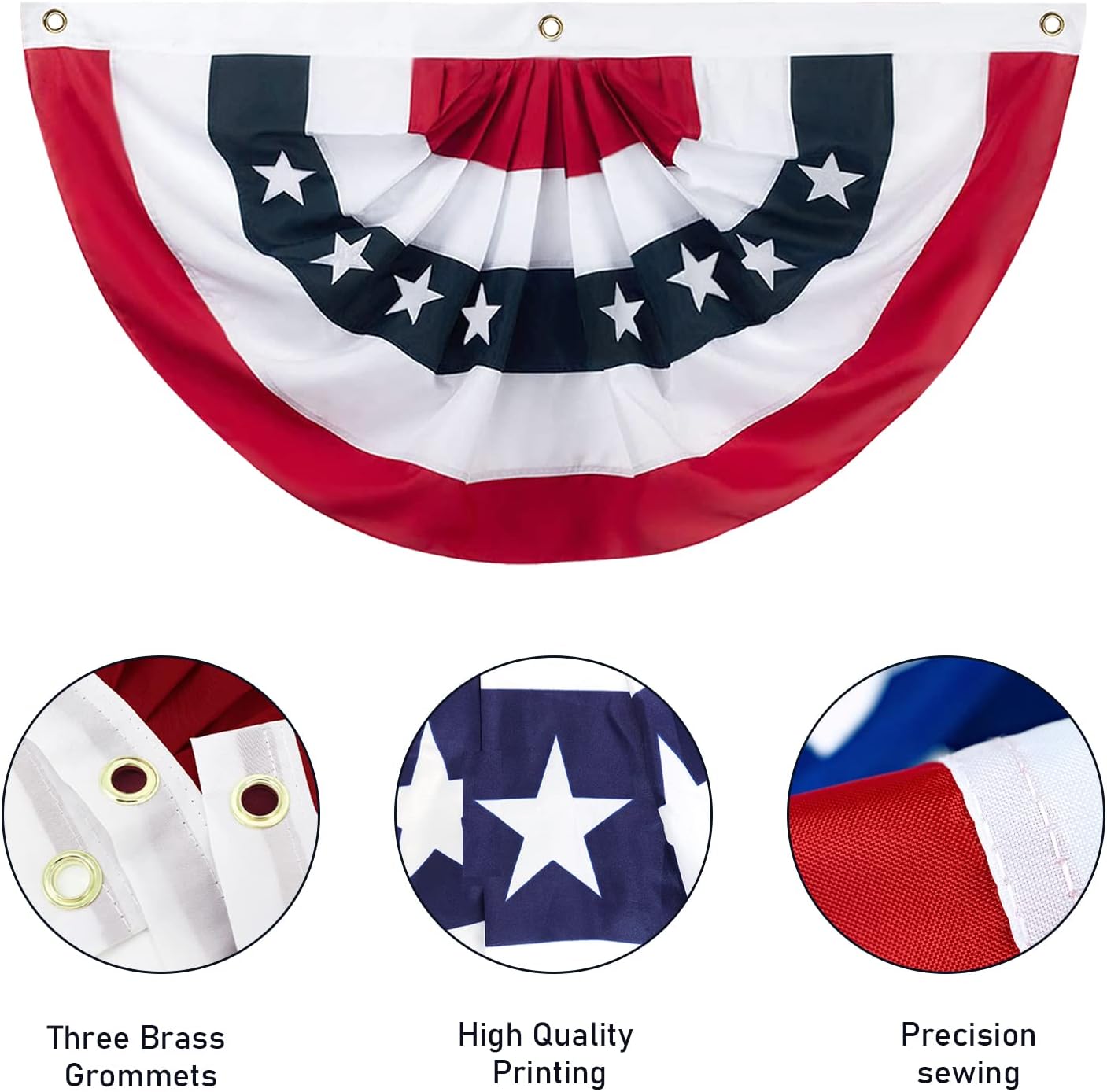 2x4Ft American Flag Bunting Patriotic Decorations,6 Pcs USA Pleated Fan Flag Brass Grommets Quality, Large Size Half Fan Banner Indoor/Outdoor Decorations for 4th of July, Memorial Day and Veterans Da