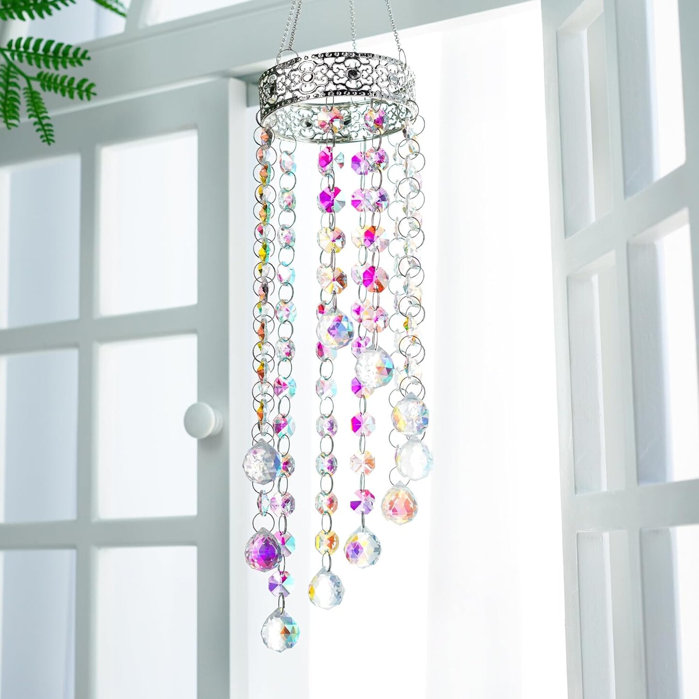 Crystal Suncatcher Chandelier Wind Chime, Crystal Prisms Balls Beads Pendant, Rainbow Maker Window Indoor Sun Catcher