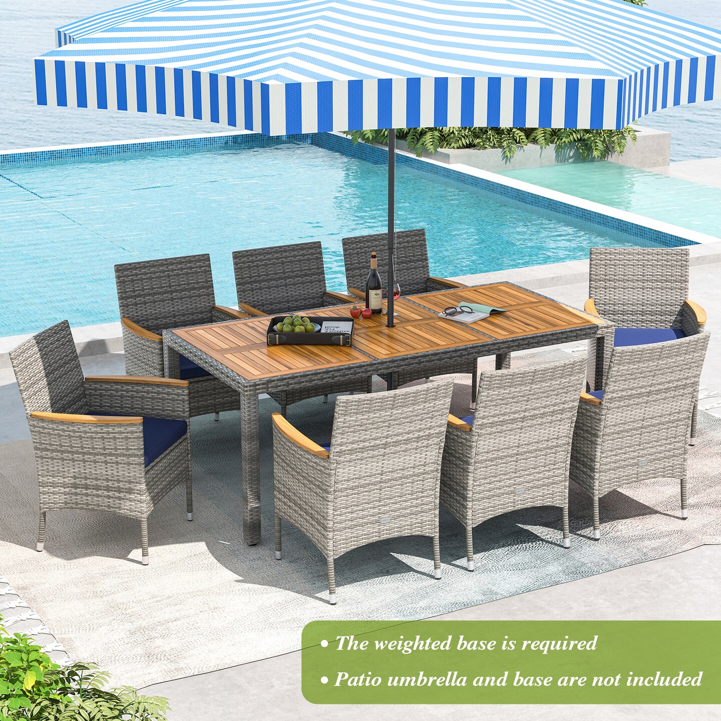 9 Pieces Patio Wicker Dining Set Including Ergonomic Armchairs with Cushions and Metal Frame