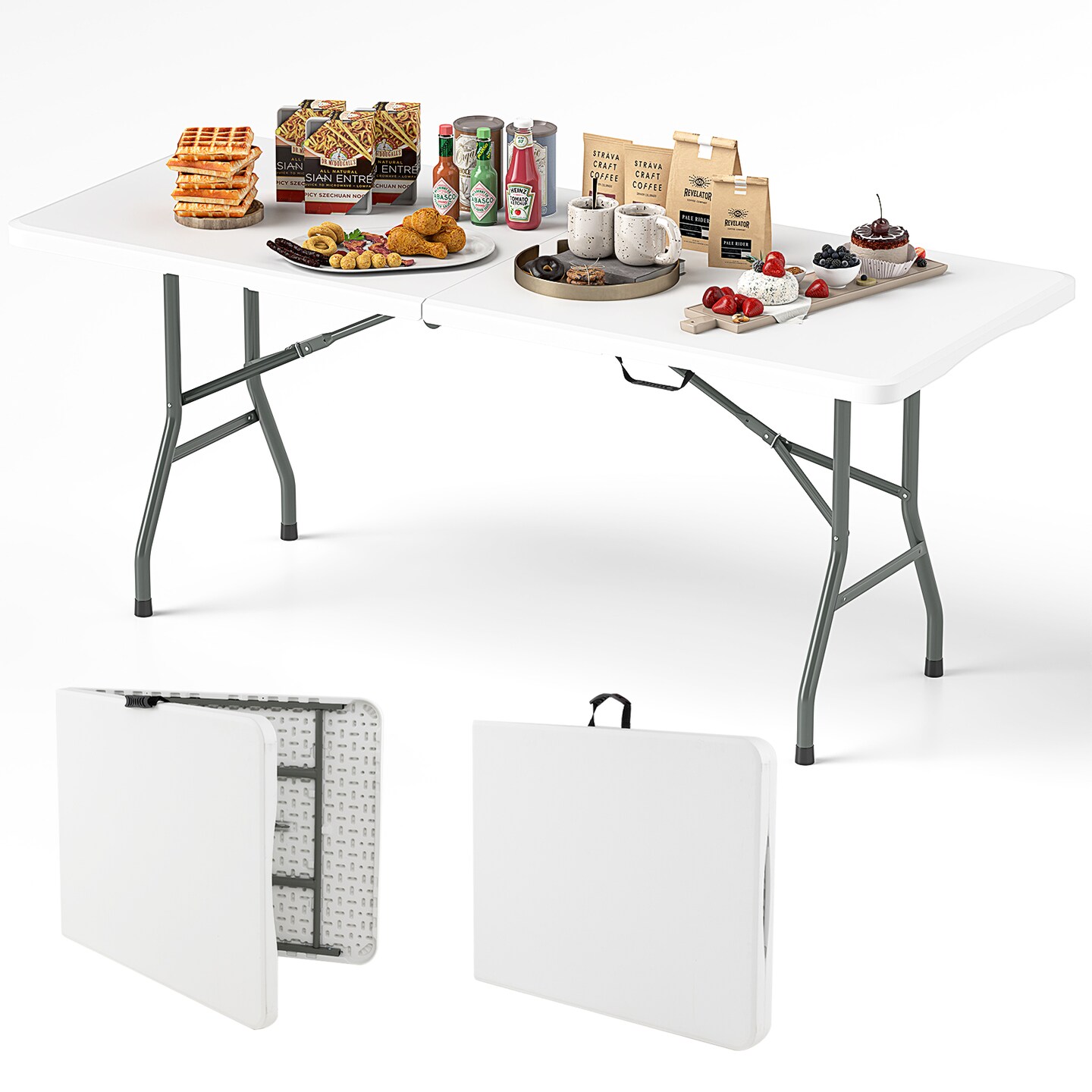 HDPE Folding Table with Metal Legs, Portable and Weatherproof