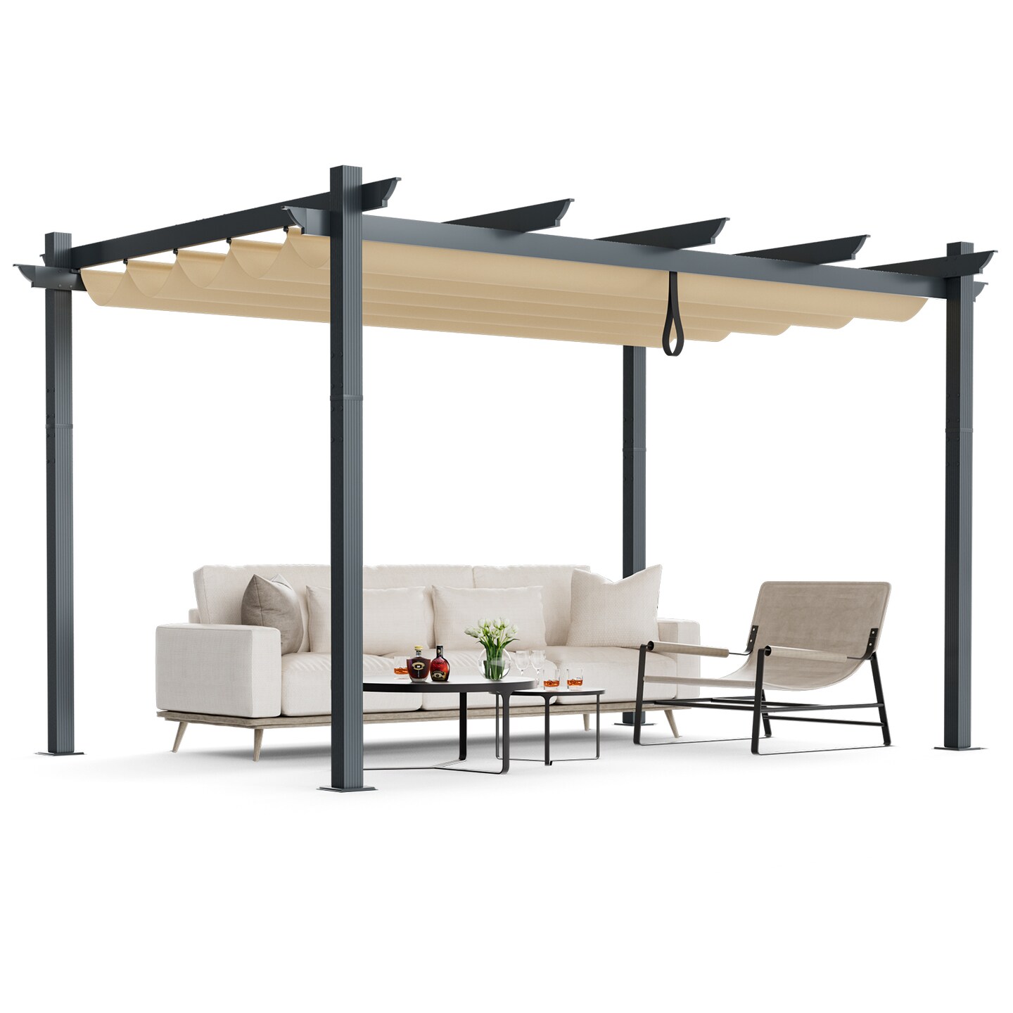 Retractable Pergola with Aluminum Frame and Sun Shelter