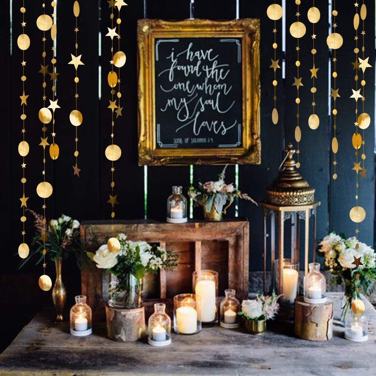 Gold Star Garland Hanging Decorations with Twinkle Star Design, Perfect for Baby Showers, Birthdays, Graduations, Christmas, New Year’s Eve, Ramadan, and Celestial-Themed Party Backdrops