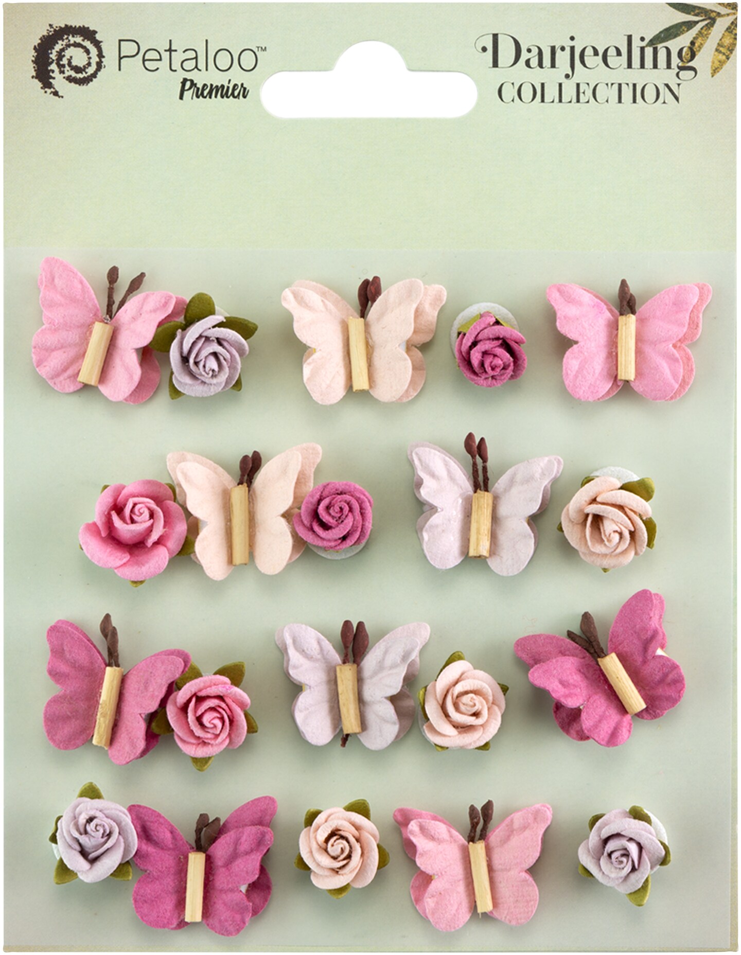 Little Birdie Handmade Roses &#x26; Butterflies Flowers 20/Pkg-Vintage Pink