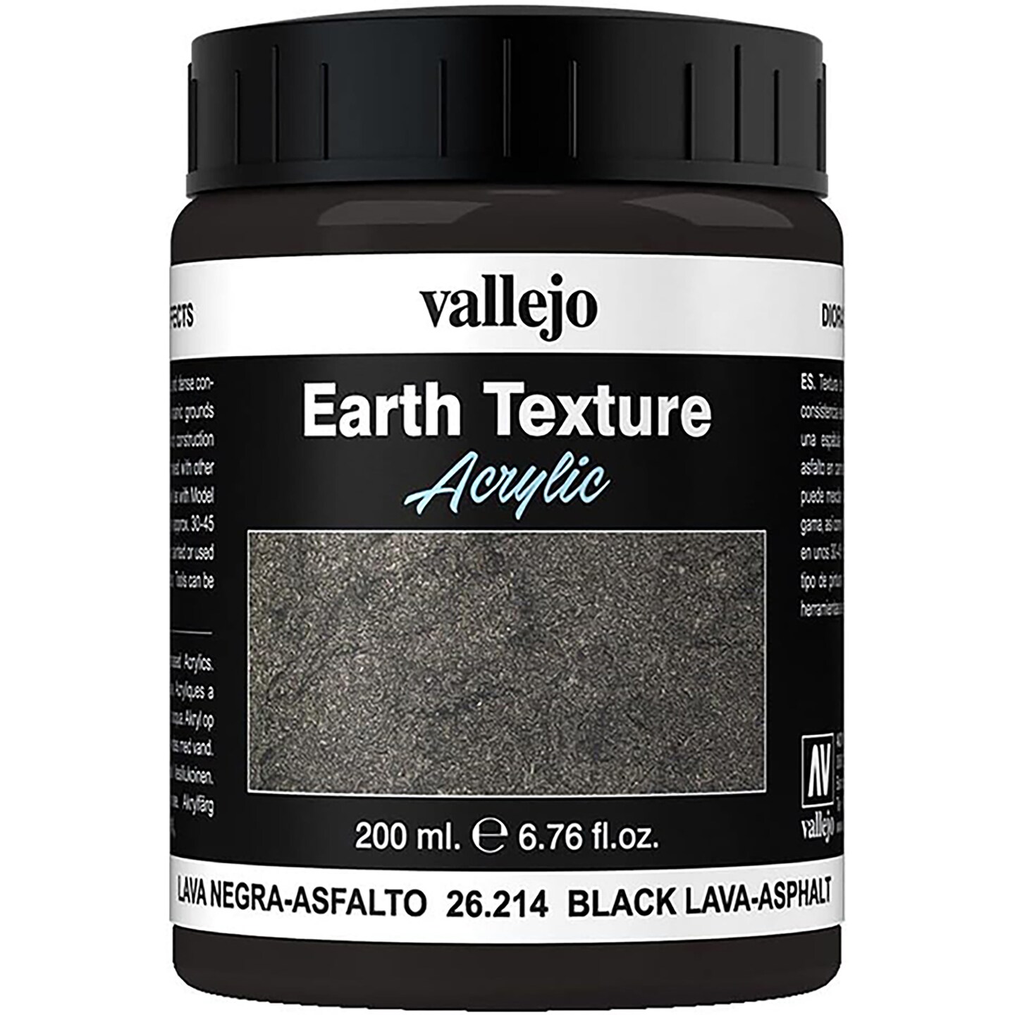 Vallejo Paints: Texture Acrylic: Black Lava 26214-6.79 oz (200ml), Premium Acrylic Color For Modelers &#x26; Miniature Enthusiasts, Beginners &#x26; Hobbyists