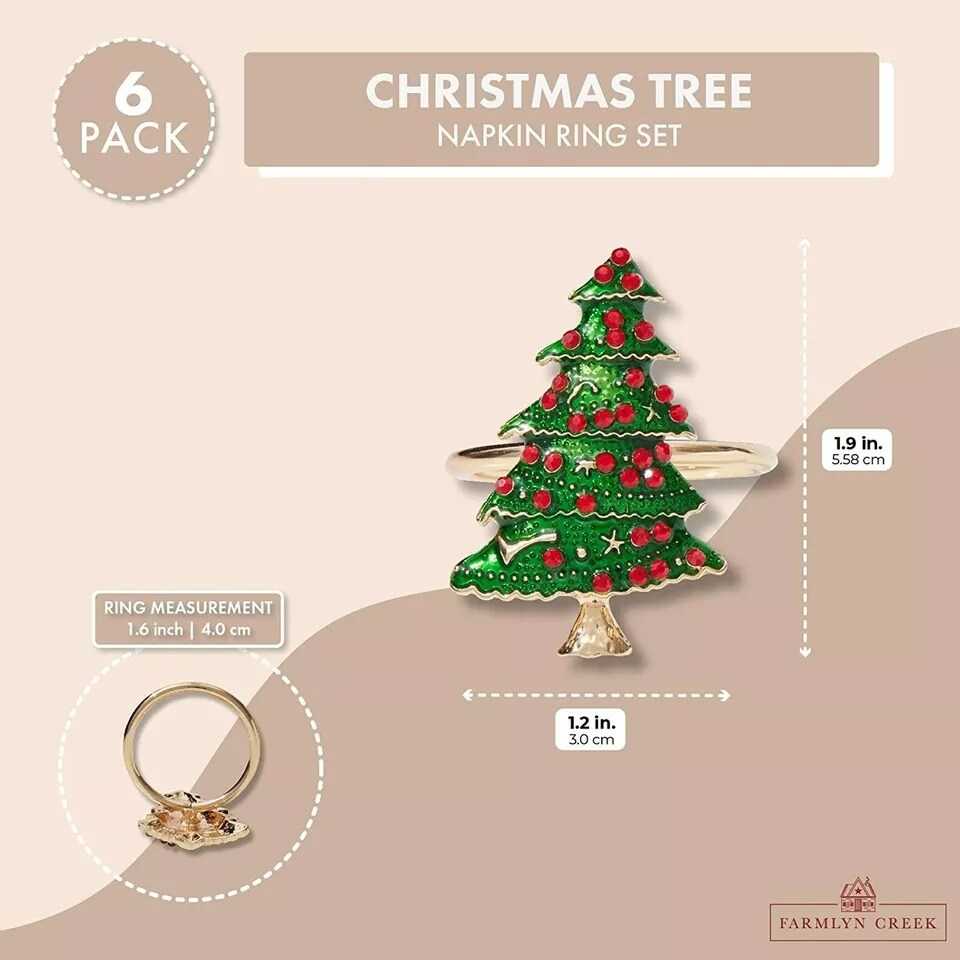 6x Christmas Tree Napkin Ring Set for Holiday Party Home Dinning Decoration 1x2&#x22;