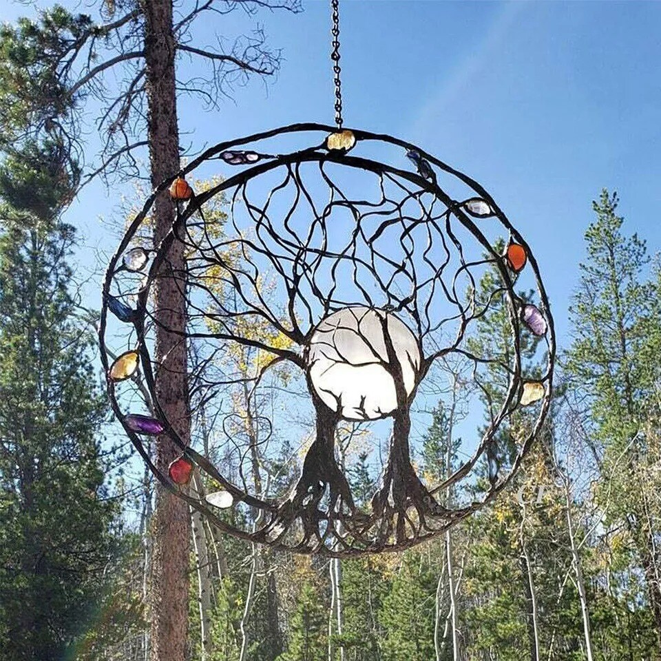 Garden Hanging Sculpture Circle of Life Metal Tree Wall Ornament Holiday Decor