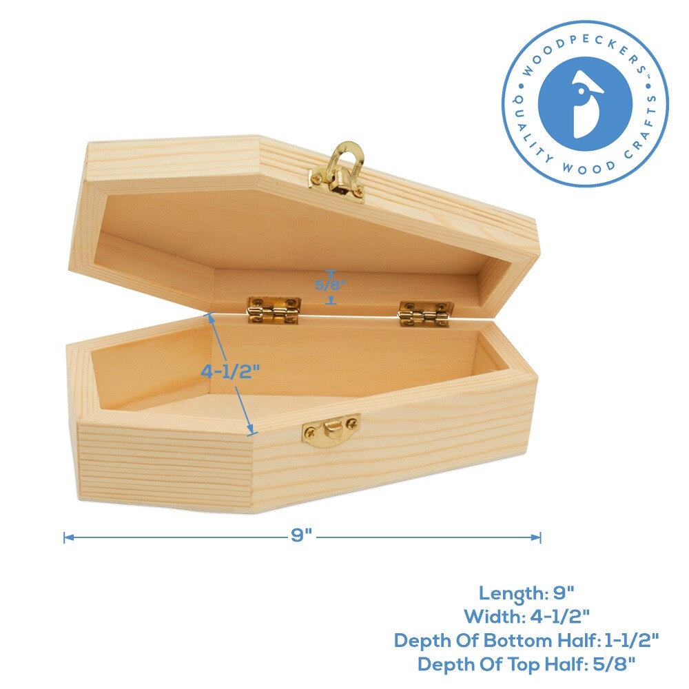 Wooden Coffin Box, Multiple Sizes, Unfinished, Halloween Decor, Pet Casket | Woodpeckers