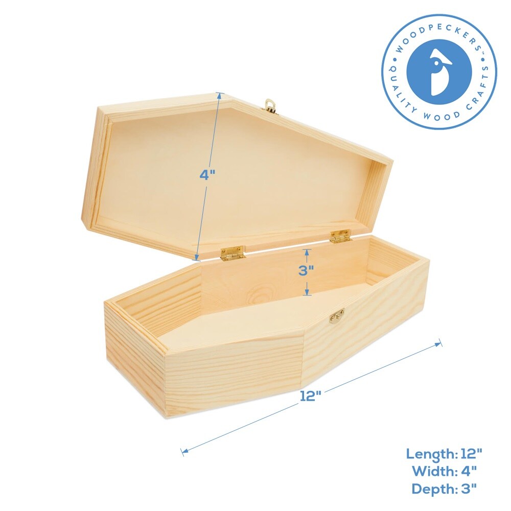 Wooden Coffin Box, Multiple Sizes, Unfinished, Halloween Decor, Pet Casket | Woodpeckers