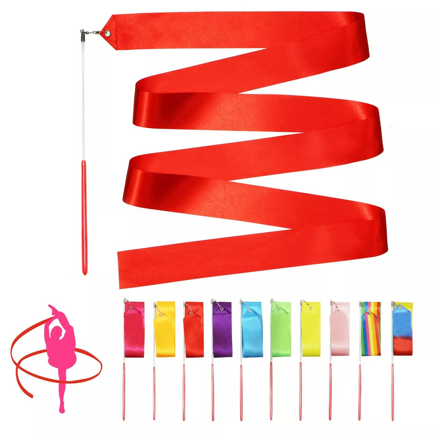 10pc Dance Ribbons Streamers Unisex Kids&#x27; Gymnastics Ribbon Wands Rhythm Sticks