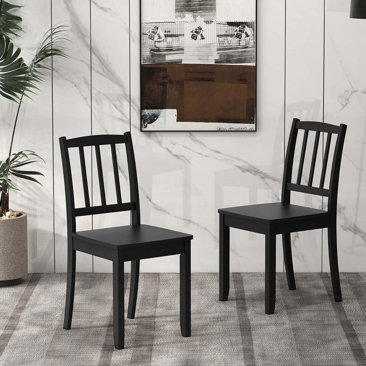 Costway Wood Dining Chair Set of 2 with Rubber Wood Legs Curved Backrest for Kitchen White/Black/Brown