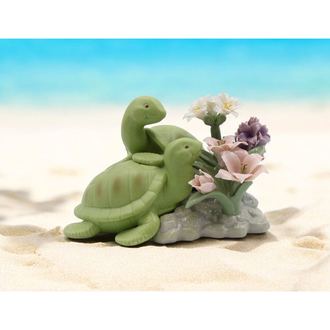 Ceramic Turtles Figurine 8.5In Flower Decor Home Accent