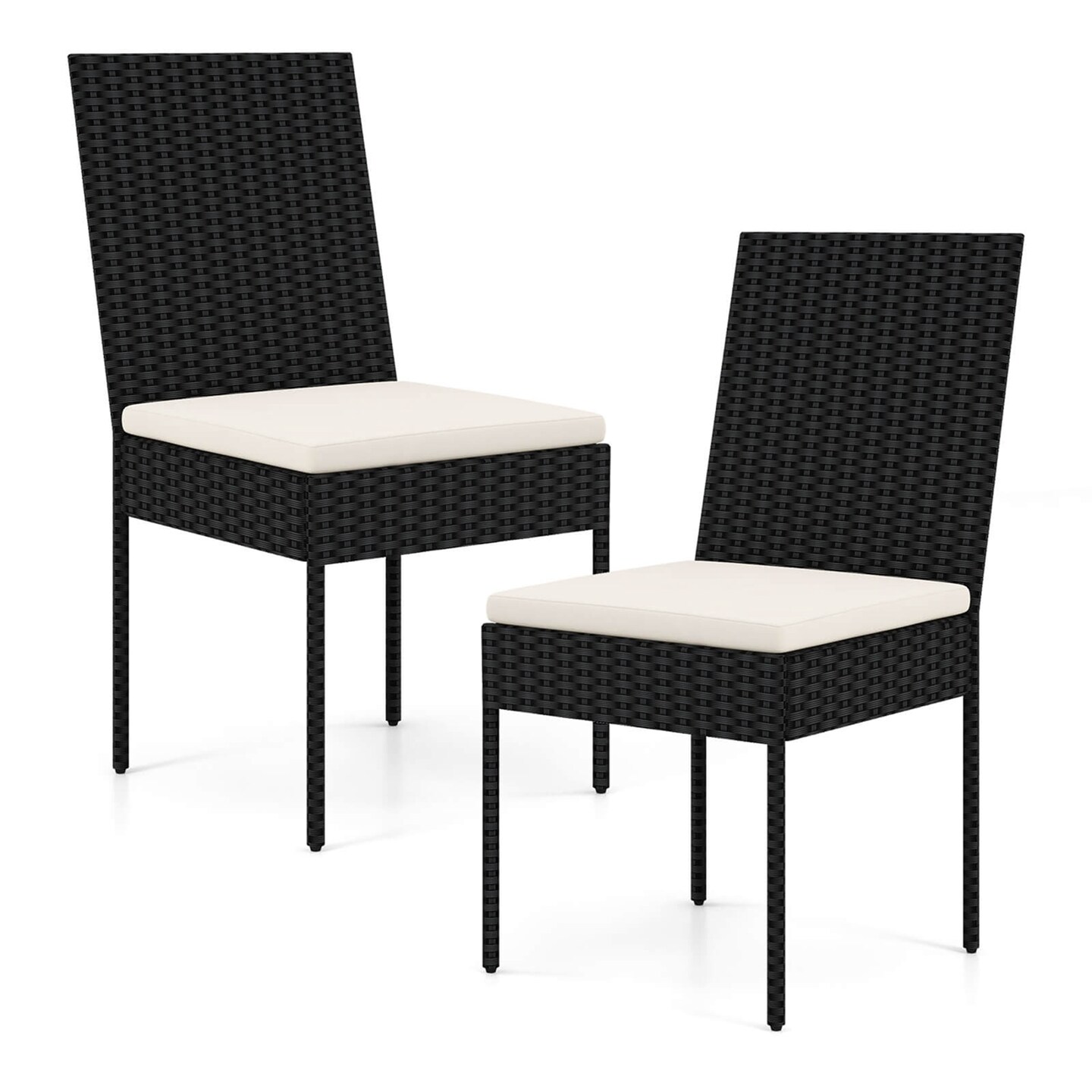 Costway PE Wicker Patio Chairs Set of 2/4 Outdoor Dining Chairs with Cushions