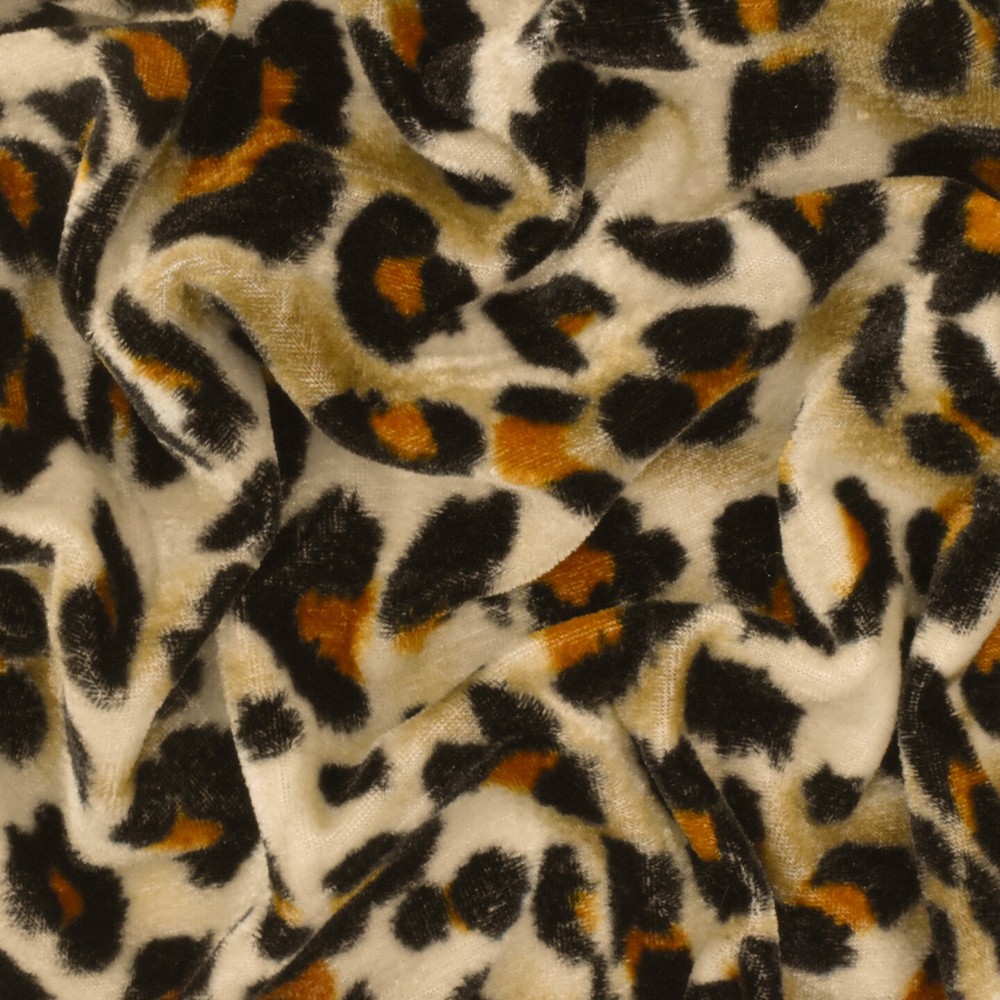 Light Beige-Black-Multi Cheetah Print Stretch Polyester Velvet Knit Fabric By the Yard