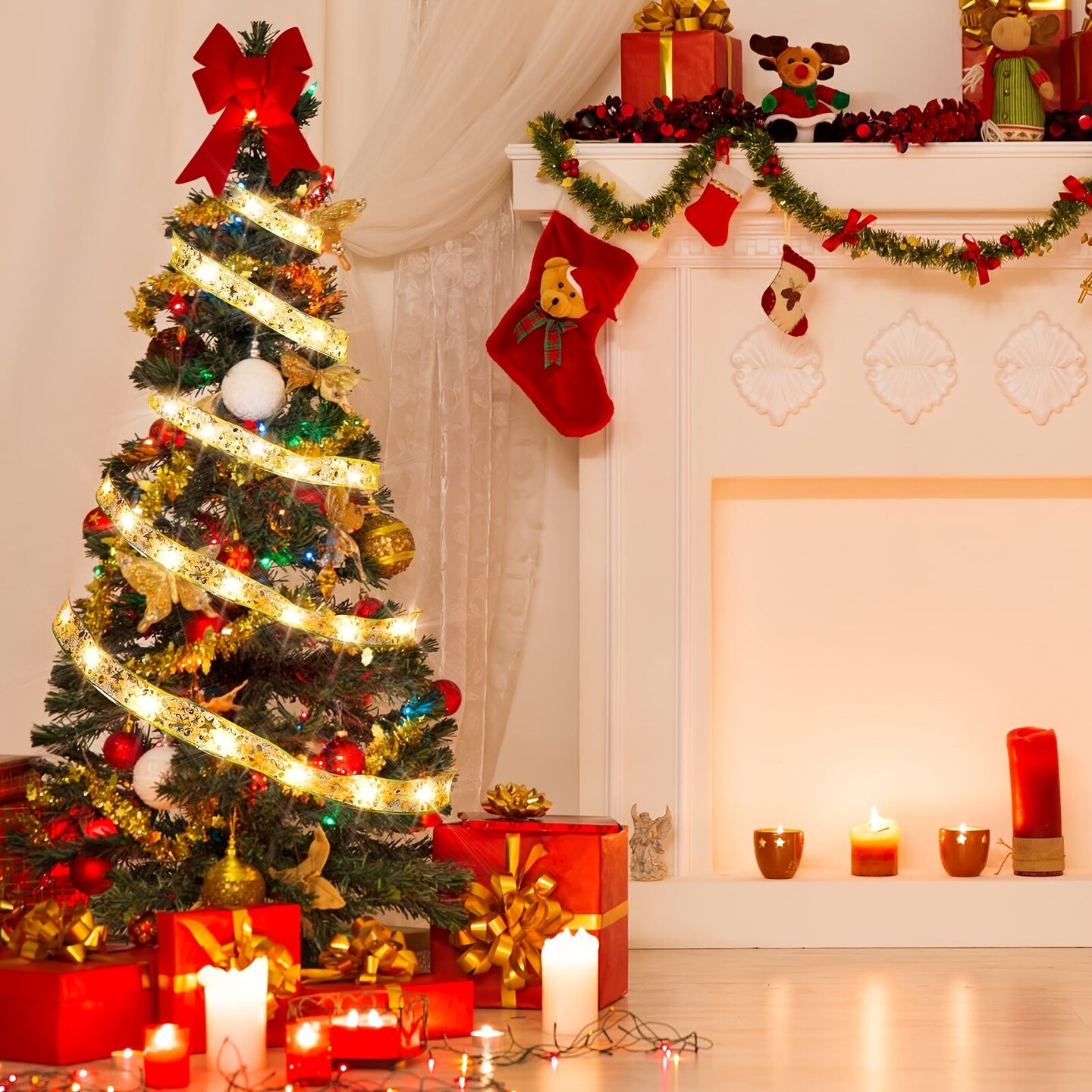 9.84 Foot Golden Christmas Ribbon Fairy Lights - Warm White LEDs