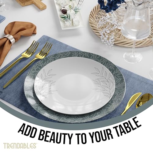 Trendables Disposable Dinnerware Decorative Plates Plastic Disposable Plates 8 Inch Dessert Plate & 10 Inch Wedding Party Plate Set
