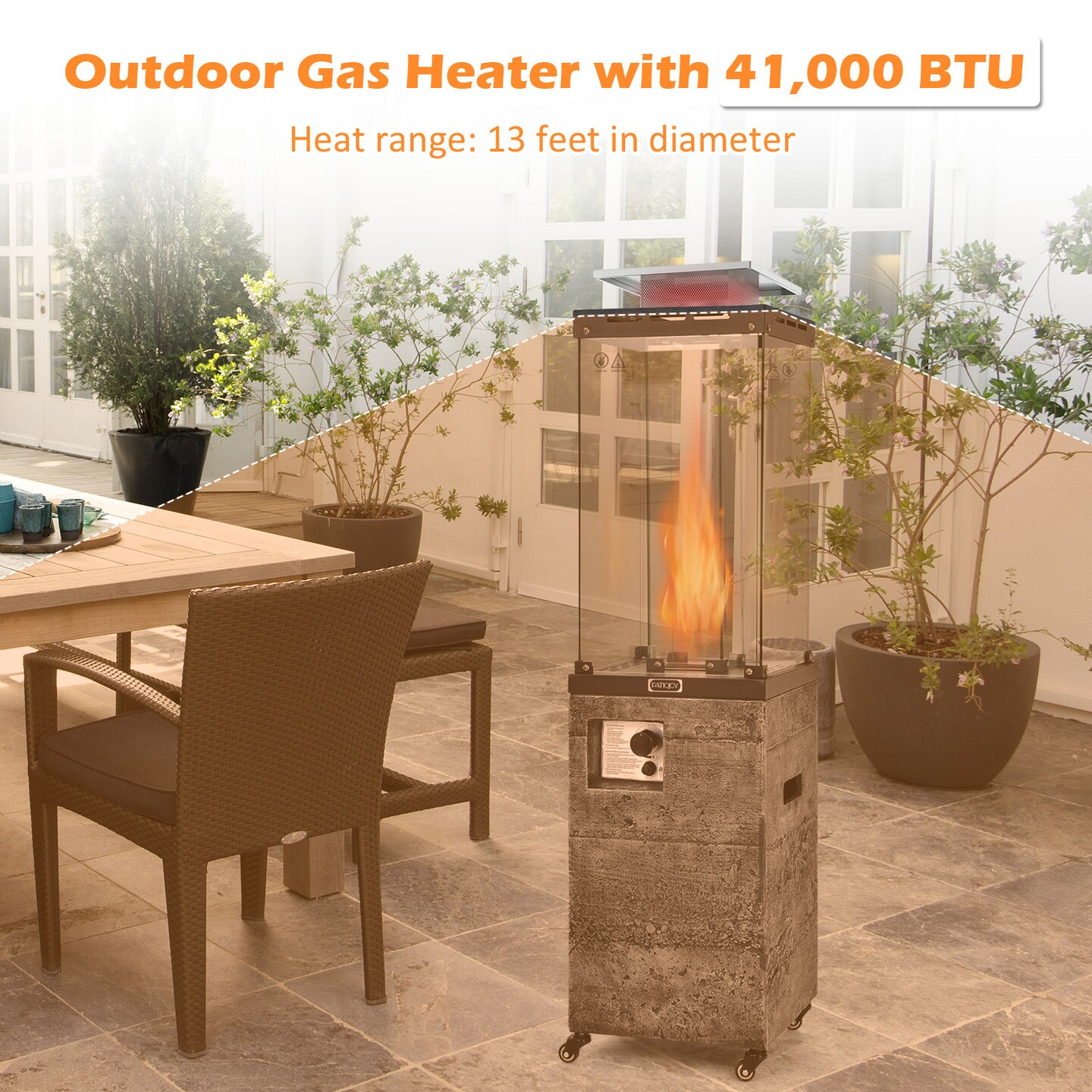 Propane Patio Heater with 41,000 BTU, Wheels and Waterproof Cover