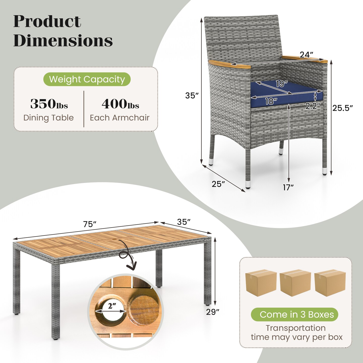 9 Pieces Patio Wicker Dining Set Including Ergonomic Armchairs with Cushions and Metal Frame