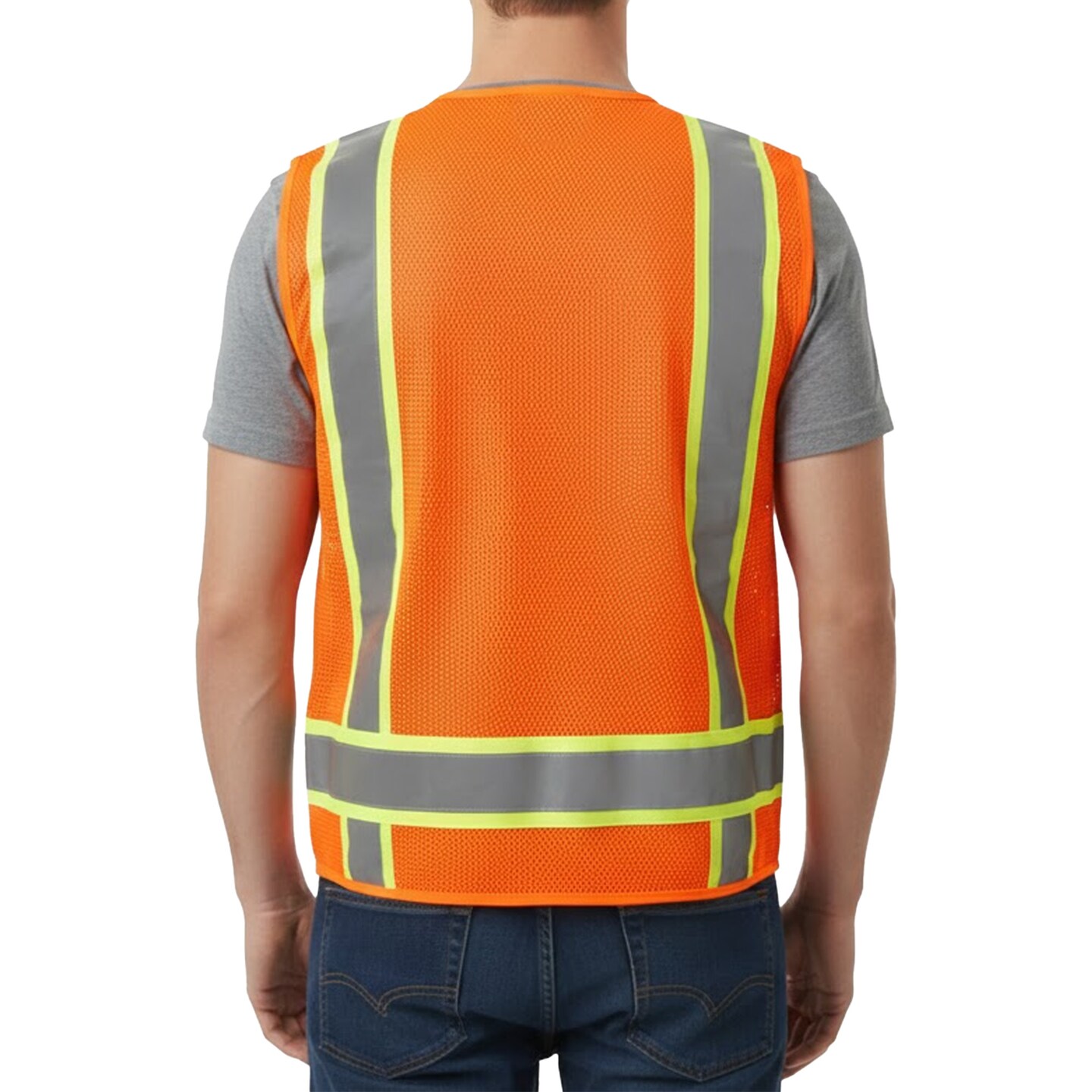 Zfeel Hi-Vis Reflective Safety Vest – Mesh, Multi-Pocket, Zip Front, Neon Orange/Yellow ZF304