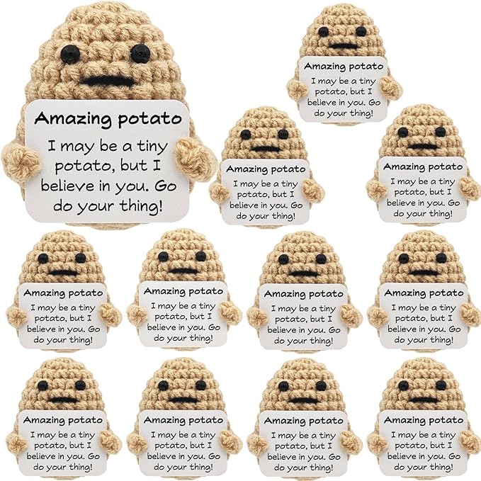 12Pcs Positive Gifts Crochet Potato Doll Funny Knitted Wool Creative Cute Toy with Positive Card Good Luck Encouragement for Birthday Holiday Party(Potato-12pcs-P)