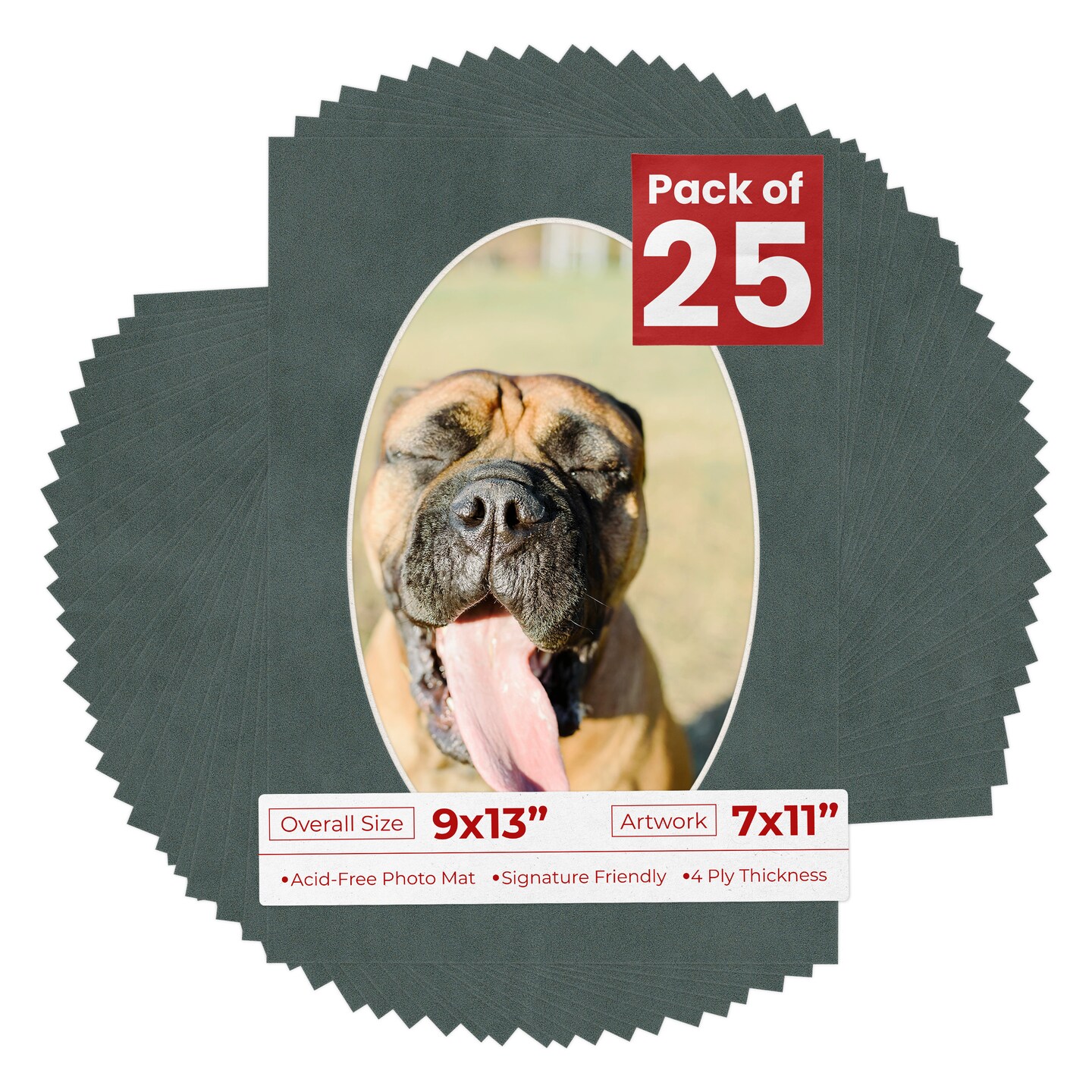 Dark Grey Suede Mat Board for 9x13 Frames - Oval Opening for 7x11 Photos