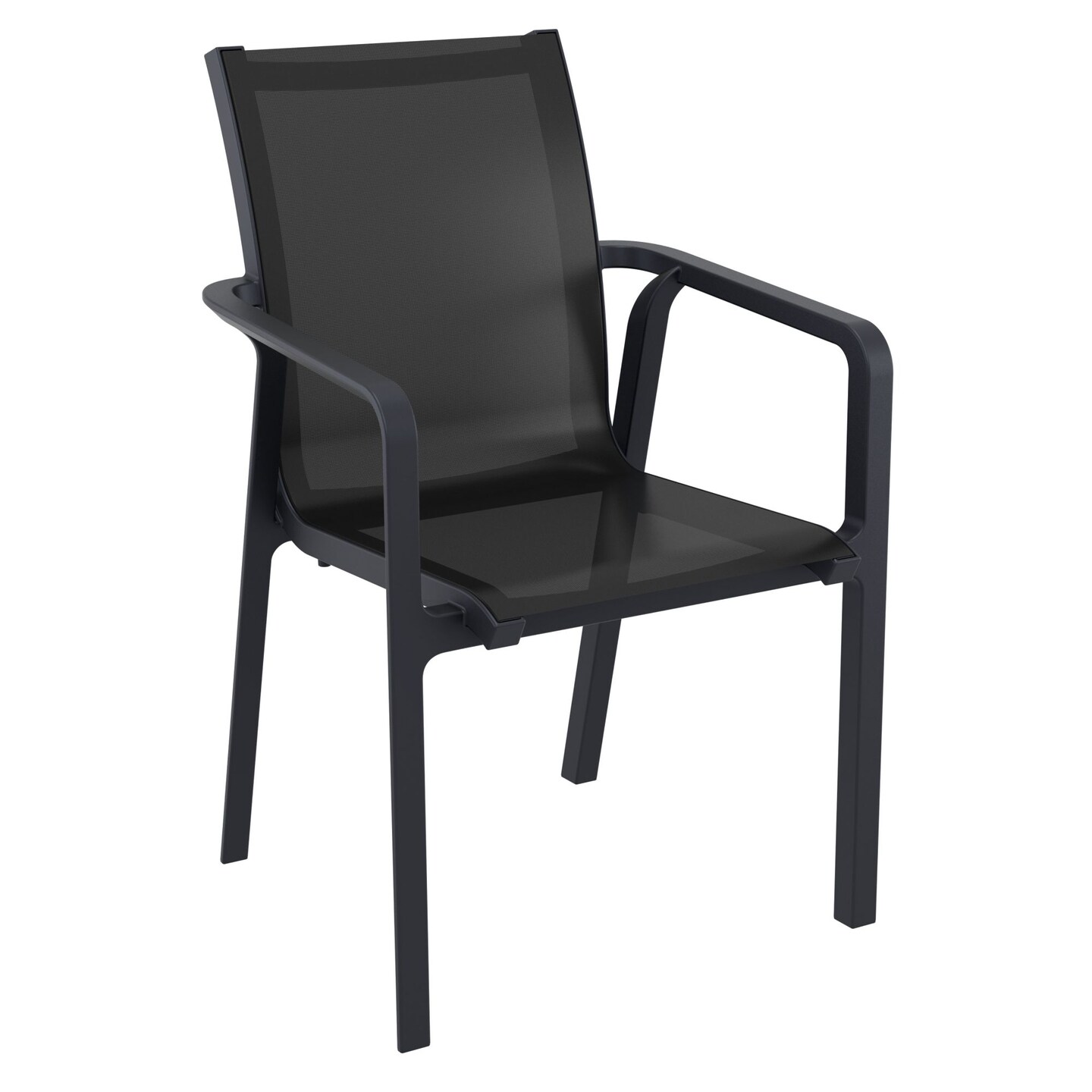 Luxury Commercial Living 35.5" Black Resin Solid Sling Outdoor Dining Arm Chair