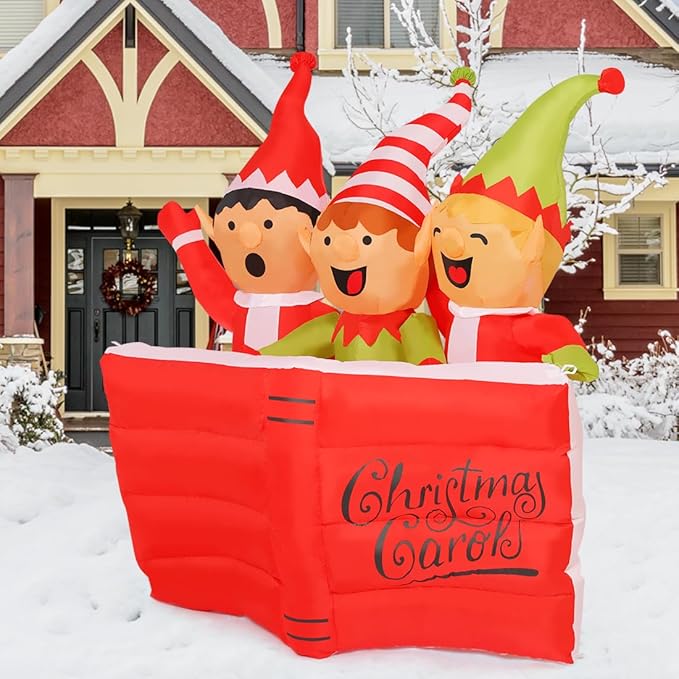 GOOSH 5 FT Christmas Inflatables Elf High Scripture Reading Book with Built-in LEDs