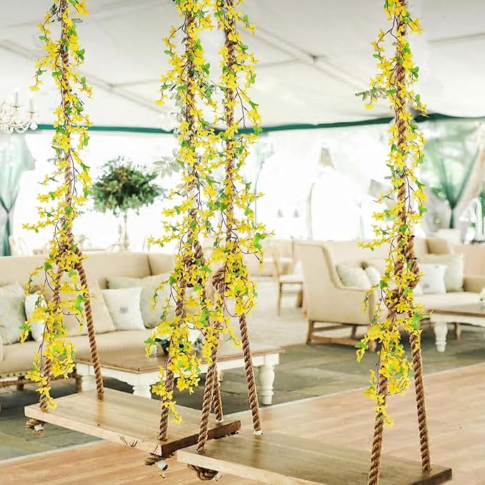 4Pcs Artificial Flowers Vine Silk Flower Garland Spring Yellow Flowers Artificial Jasmine Vines for Decoration Fake Flower Vine Hanging Ivy for Wall Party Wedding Arch Home Indoor Outdoor