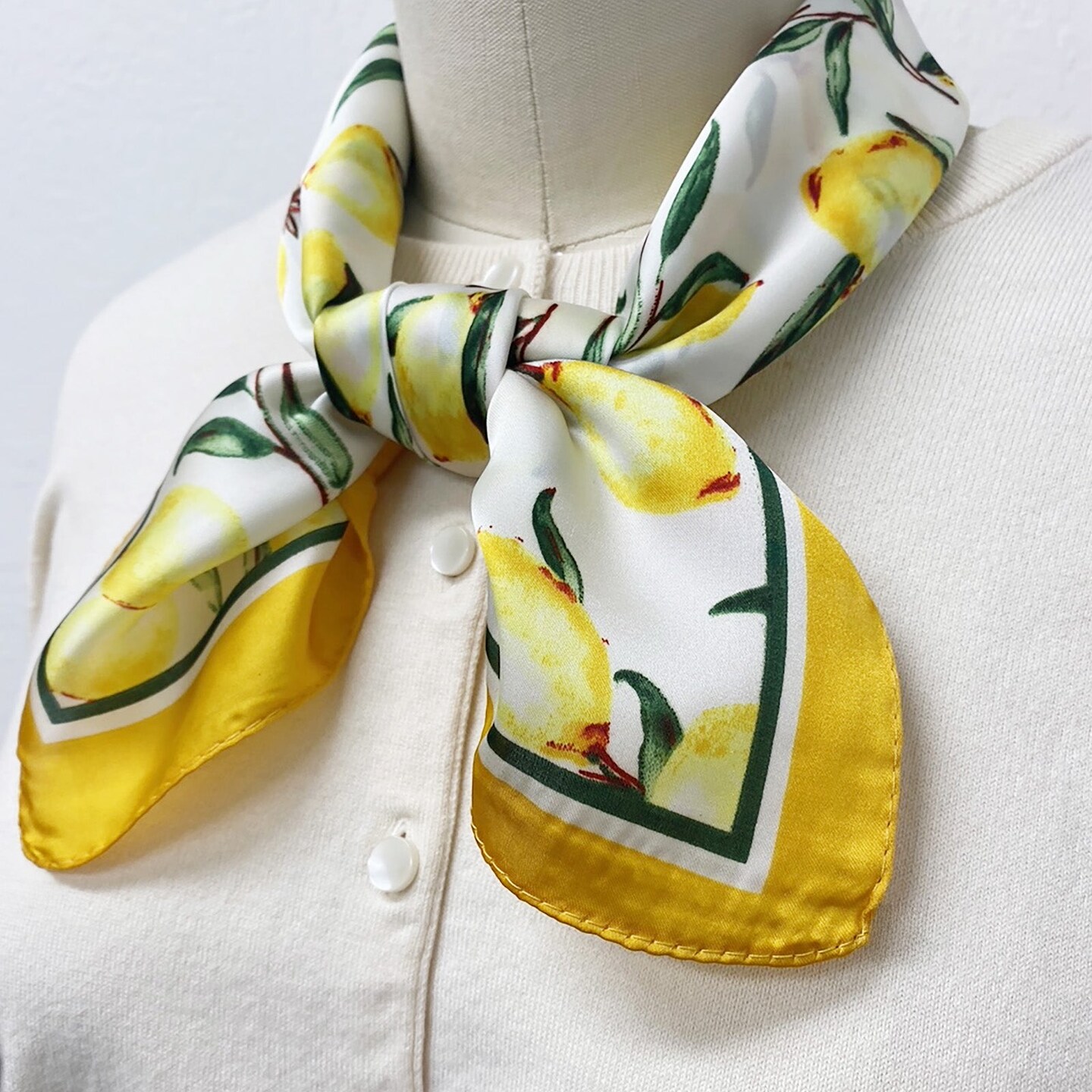Wrapables Satin Neckerchief Square Scarf 26.5 x 26.5 Inches, Lemons