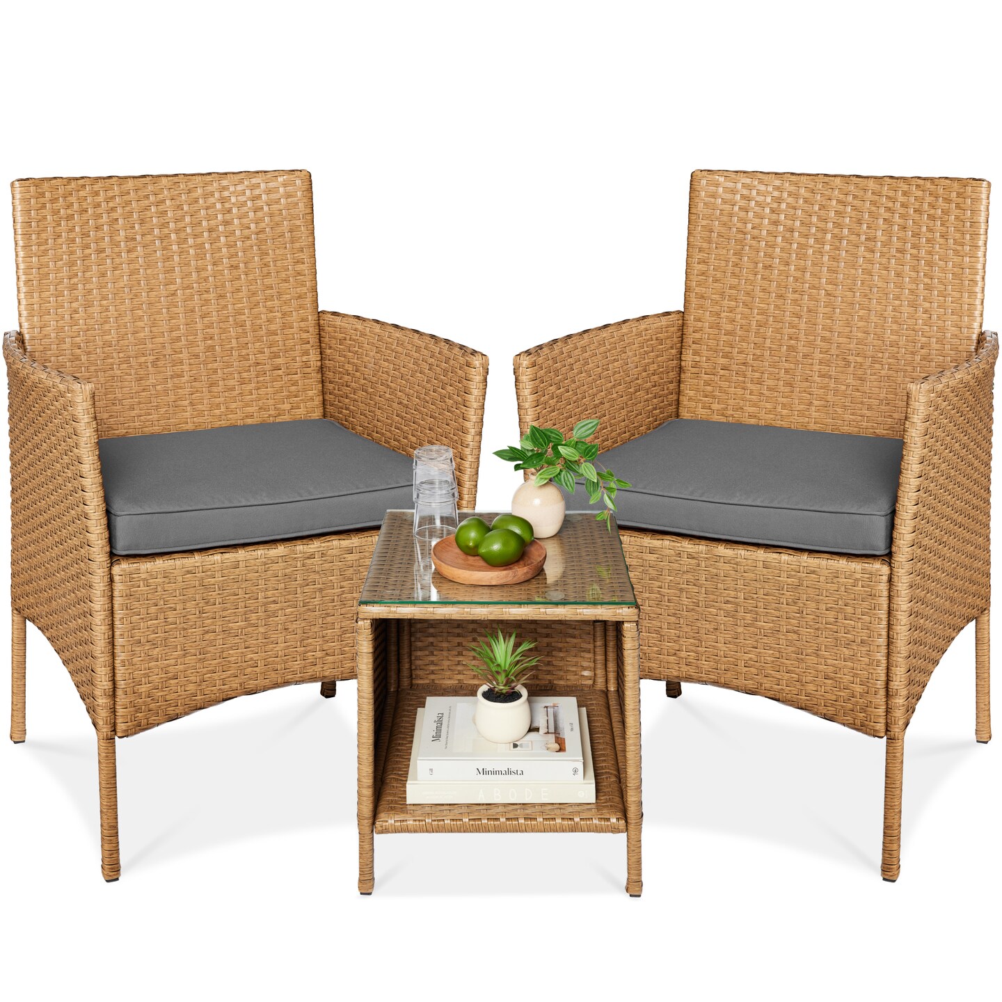 Best Choice Products 3-Piece Outdoor Wicker Conversation Patio Bistro Set, w/ 2 Chairs, Table
