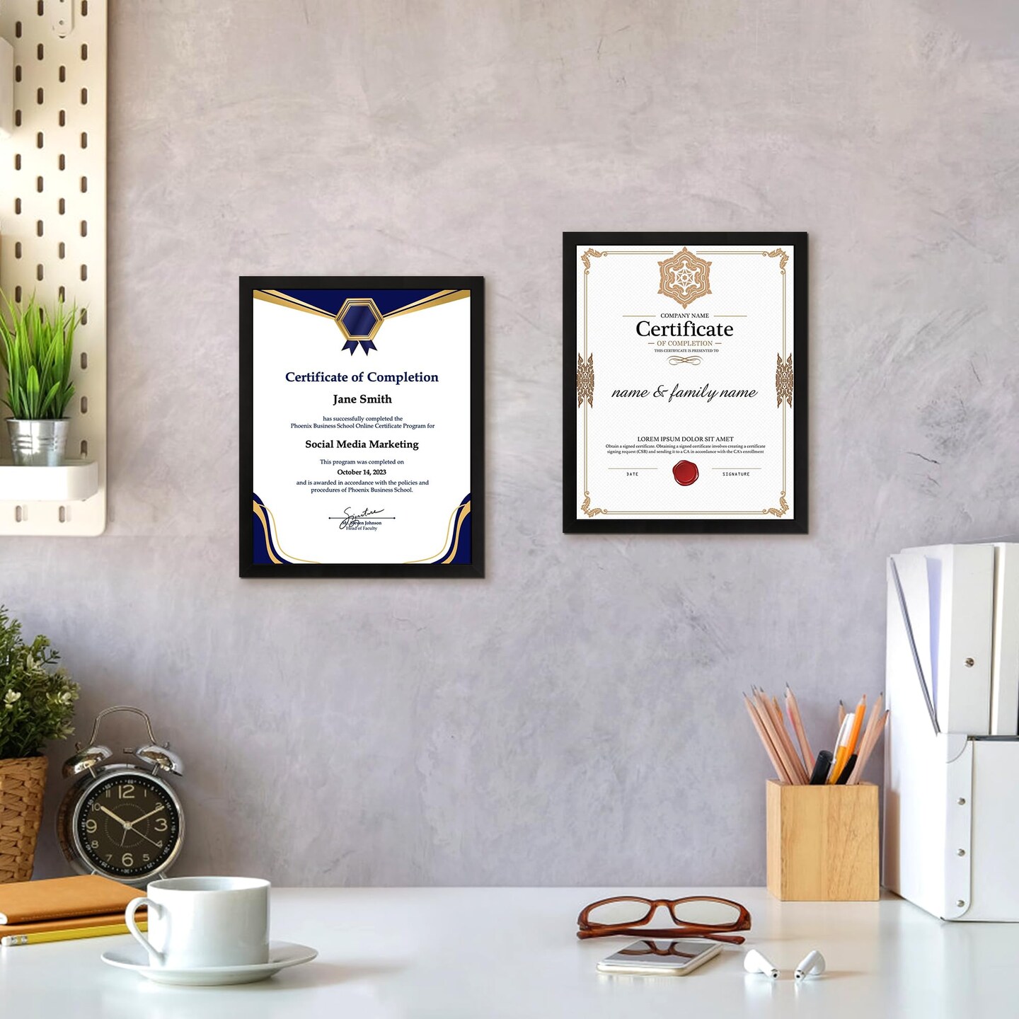 11x14 Diploma Frame, Black Picture Frame with Clear Plexiglass, 2 Pack Certificate Frame for Wall Display, 11x14 Document Frame, High School Diploma Frame
