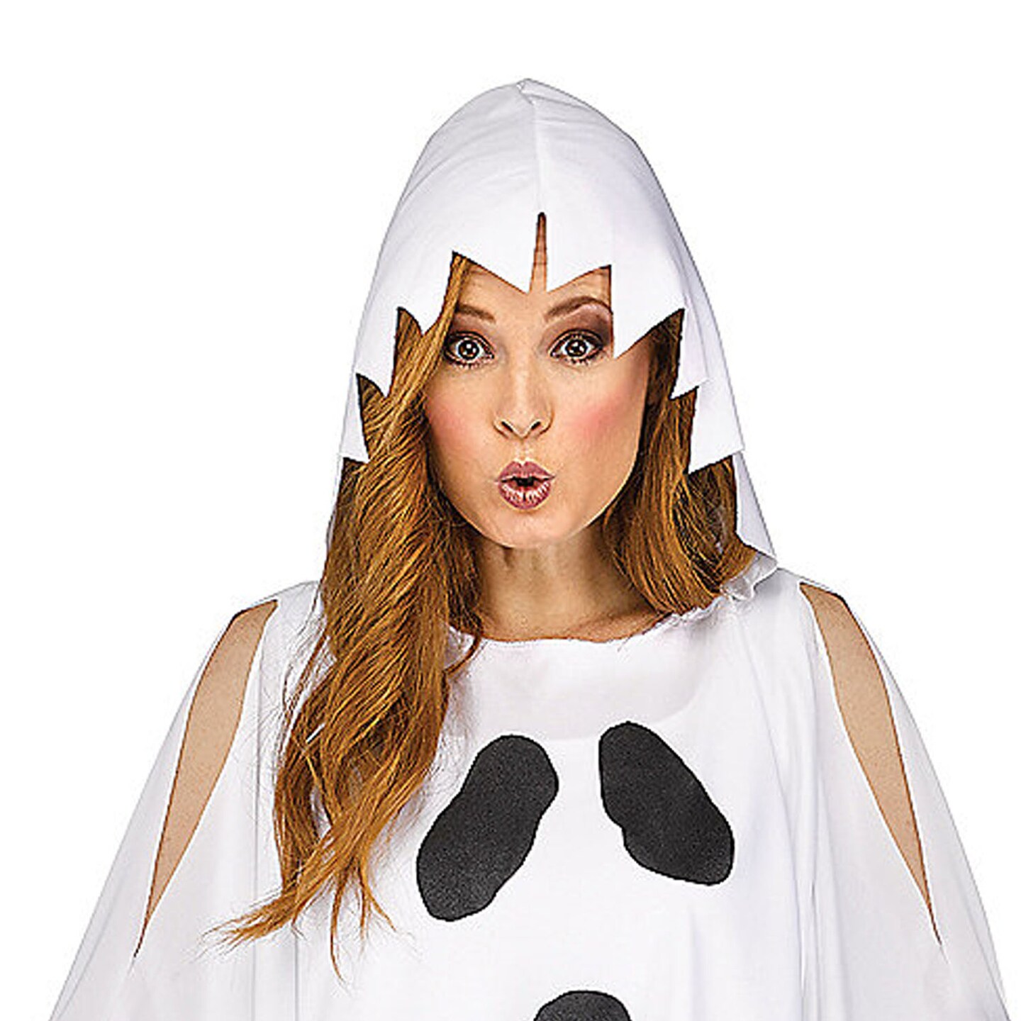 Ghost Print Adult Poncho Halloween Costume White Jagged Hooded Outfit
