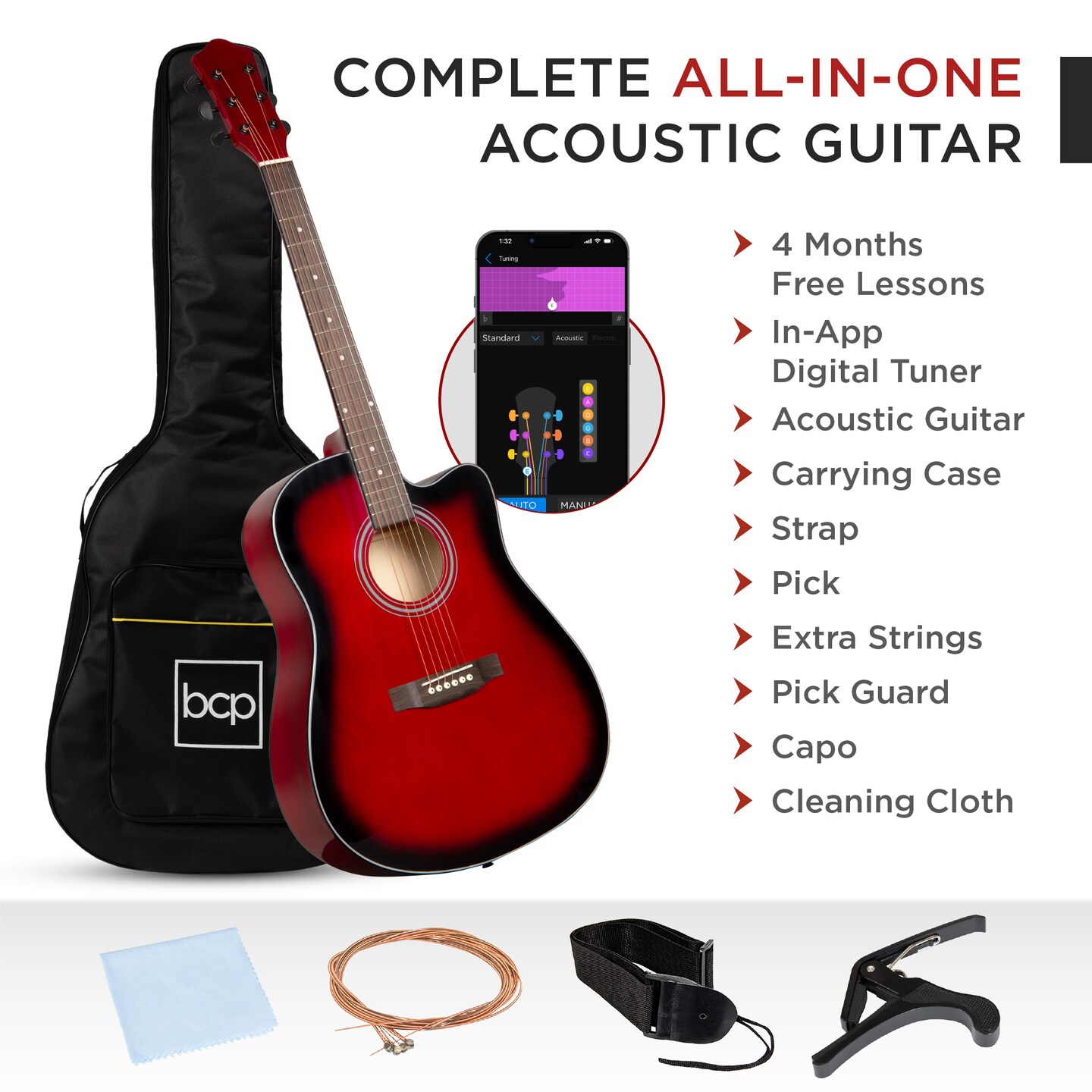 Best Choice Products 41in Full Size Beginner Acoustic Guitar Set with Case, Strap, Capo, Strings