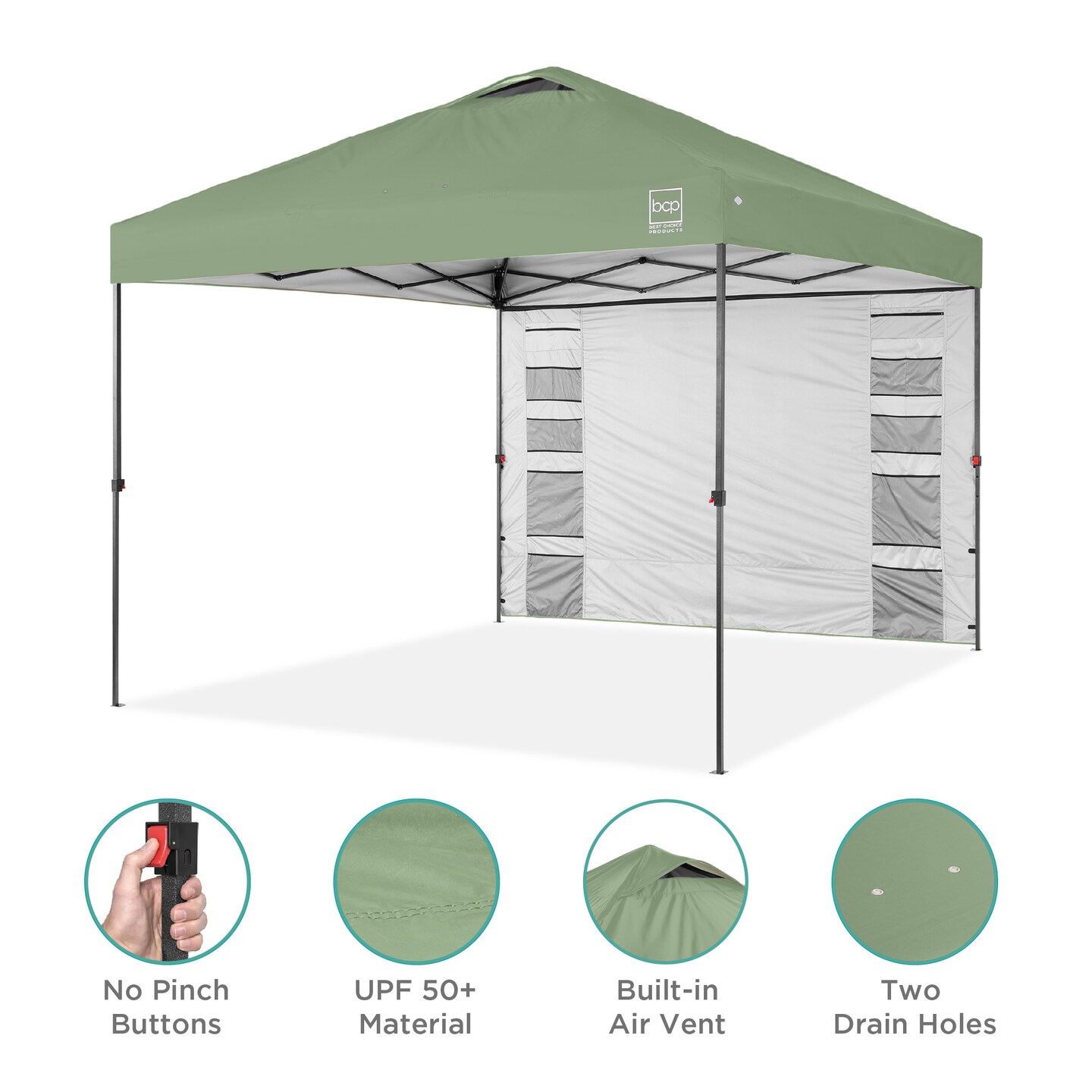 Best Choice Products 10x10ft Easy Setup Pop Up Canopy, Portable Tent w/ Side Wall, 1-Button Push, Case