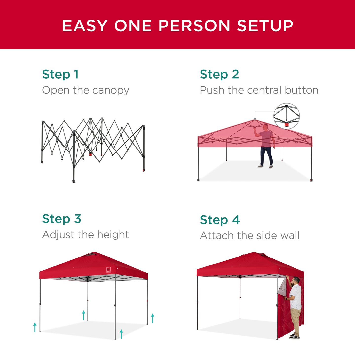 Best Choice Products 10x10ft Easy Setup Pop Up Canopy, Portable Tent w/ Side Wall, 1-Button Push, Case