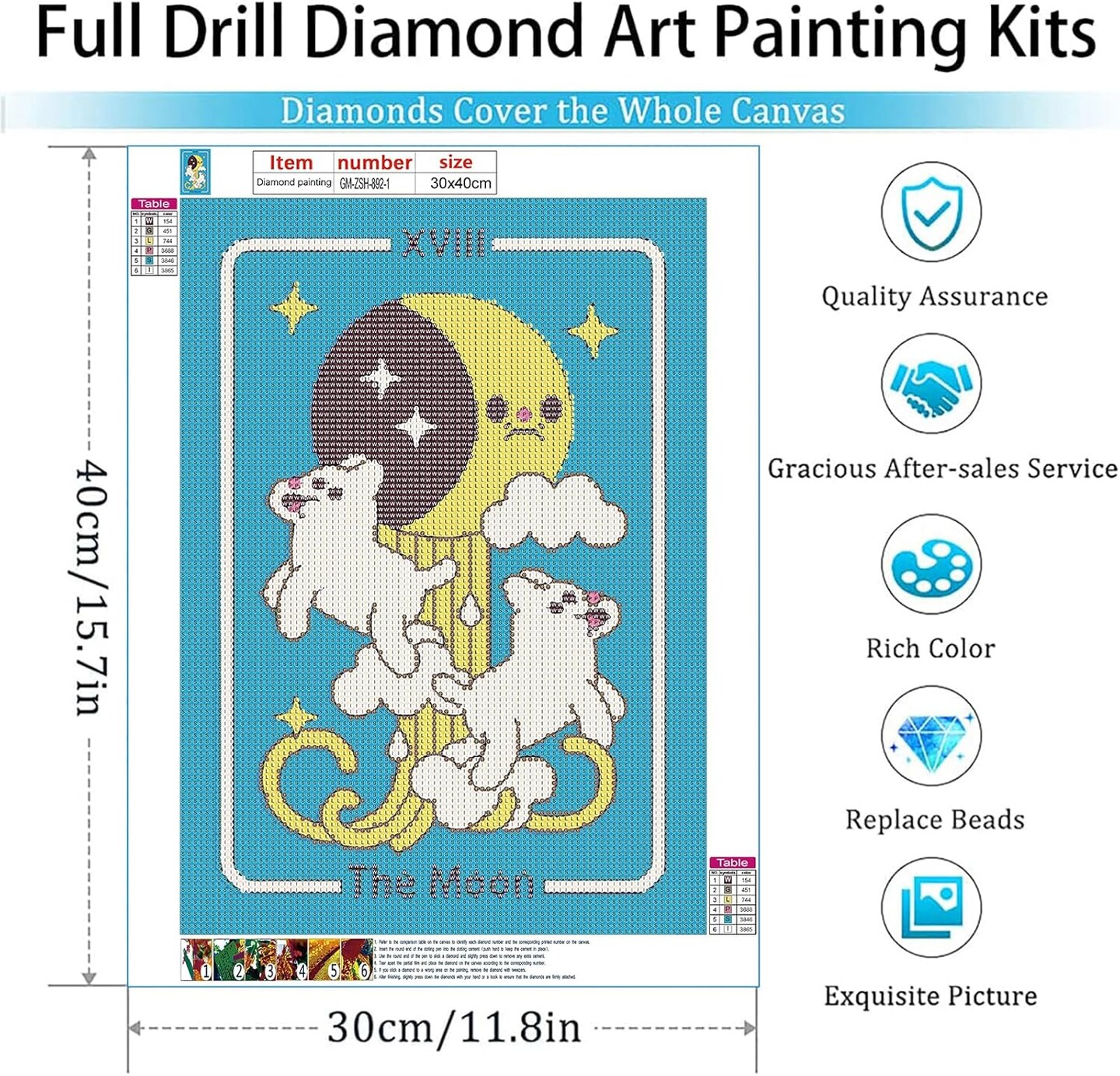 Diamond Painting Kits for Adults, 3 Pack Tarot Cards 5D Diamond Art Kits, Full Drill DIY Crafts for Adults Home Wall Decor Gift Diamond Dots Moon Sun Stars Diamond Art Kits12X16Inches