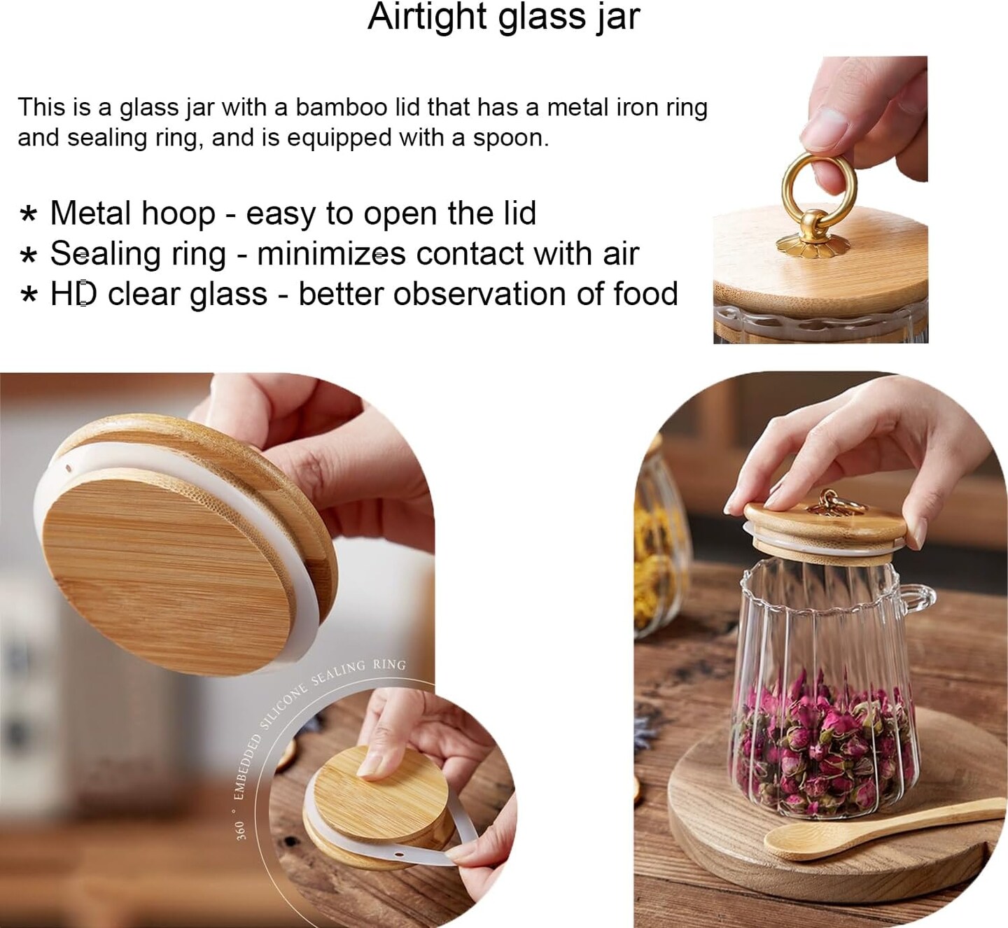 Sugar Container Sugar Bowls 25.36 FL OZ Glass Coffee Canister Airtight Food Storage Jar with Lid and Spoon Candy Jar Coffee Bar Accessories Coffee Jar Storage Coffee Beans Powder