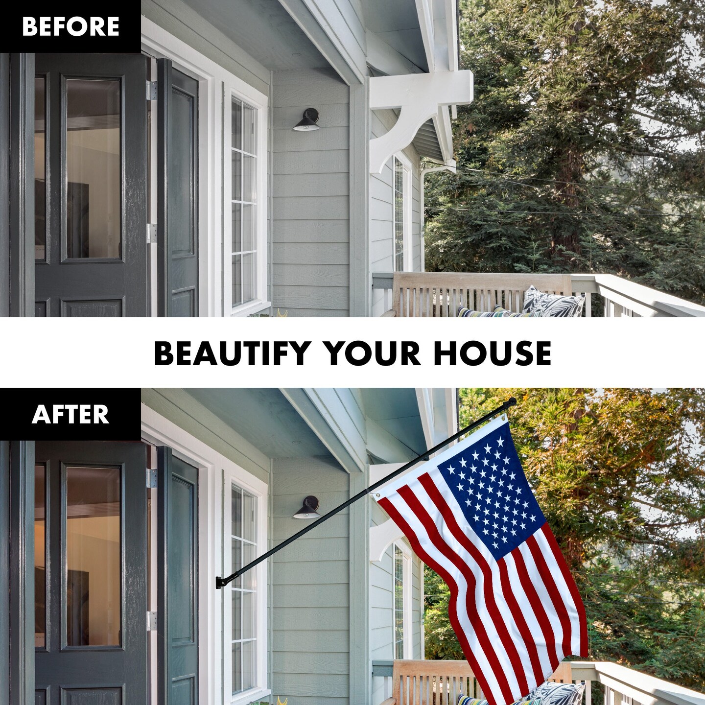 G128 - 5 Feet Tangle Free Spinning Flagpole (Black) USA American Flag Brass Grommets Spun Polyester 2x3 ft (Flag Included) Aluminum Flag Pole