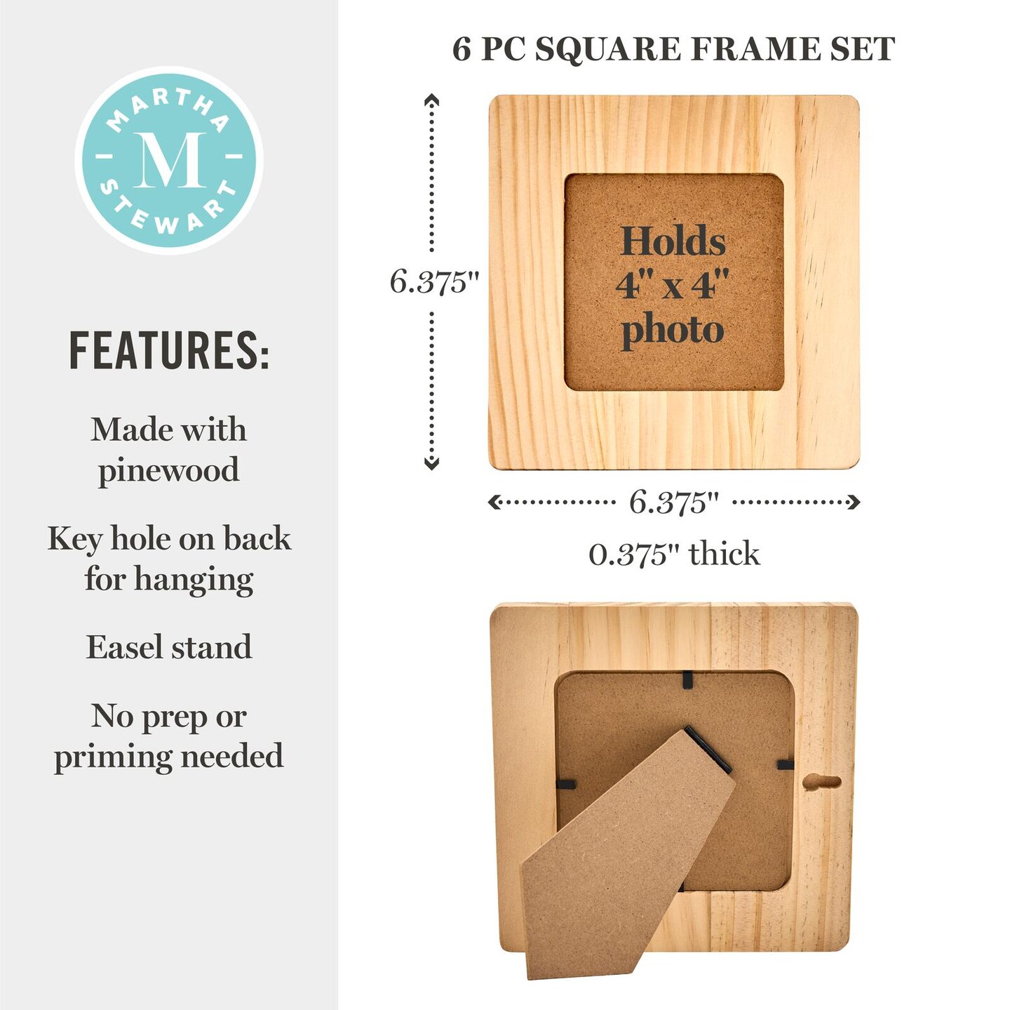Martha Stewart&#x2122; 4&#x22; x 4&#x22; Hardwood Square Frames - 6 pc. - 68706