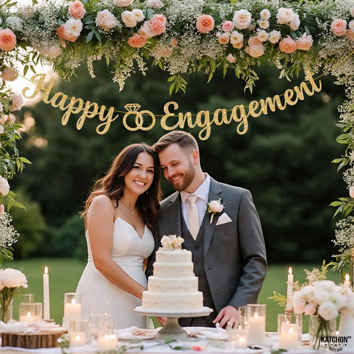 Gold Glitter Happy Engagement Banner - 10 Feet