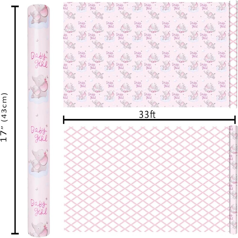 LaRibbons 17&#x22; X 33&#x27; Reversible Wrapping Paper | Baby Elephant w/ Quilted Back