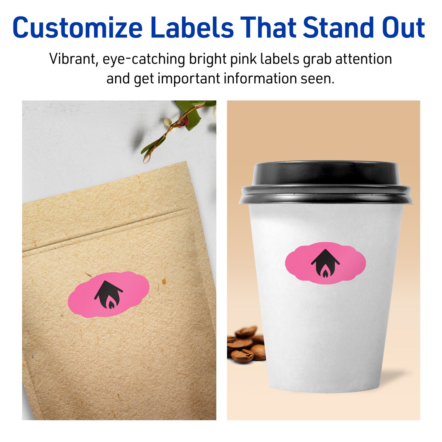 Avery Bright Pink Paper Labels, 1-1/8" x 2-1/4" Oval Scalloped