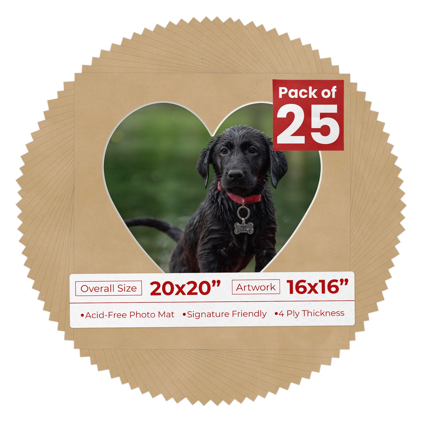 Beige Suede Mat Board for 20x20 Frames - Heart Opening for 16x16 Photos