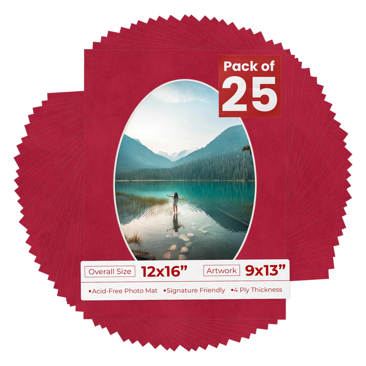 Red Suede Mat Board for 12x16 Frames - Oval Opening for 9x13 Photos