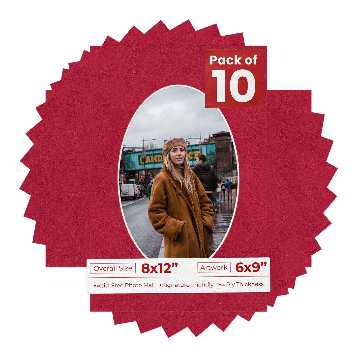 Red Suede Mat Board for 8x12 Frames - Oval Opening for 6x9 Photos