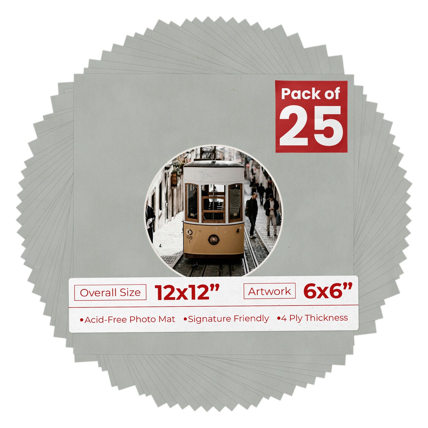 Light Grey Suede Mat Board for 12x12 Frames - Circle Opening for 6x6 Photos