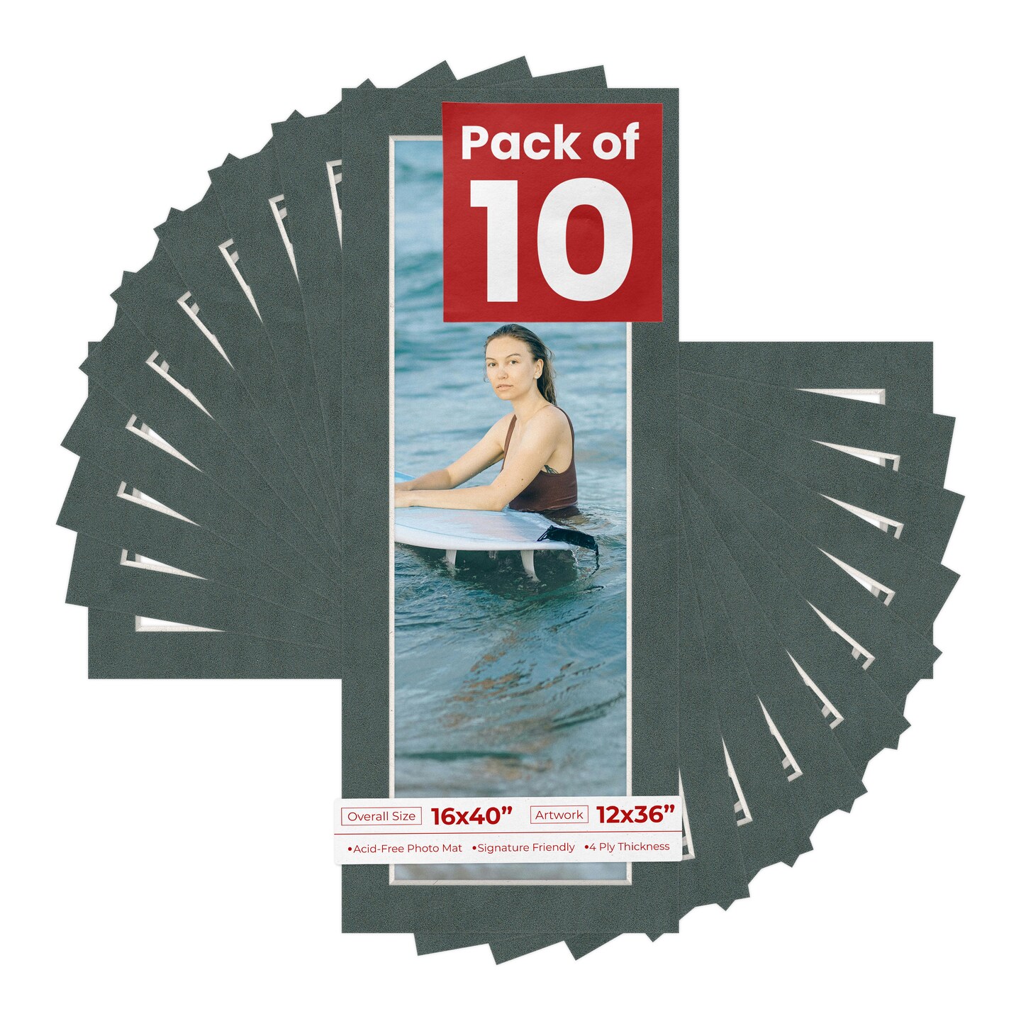 Dark Grey Suede Mat Board for 16x40 Frames - Fits 12x36 Photos