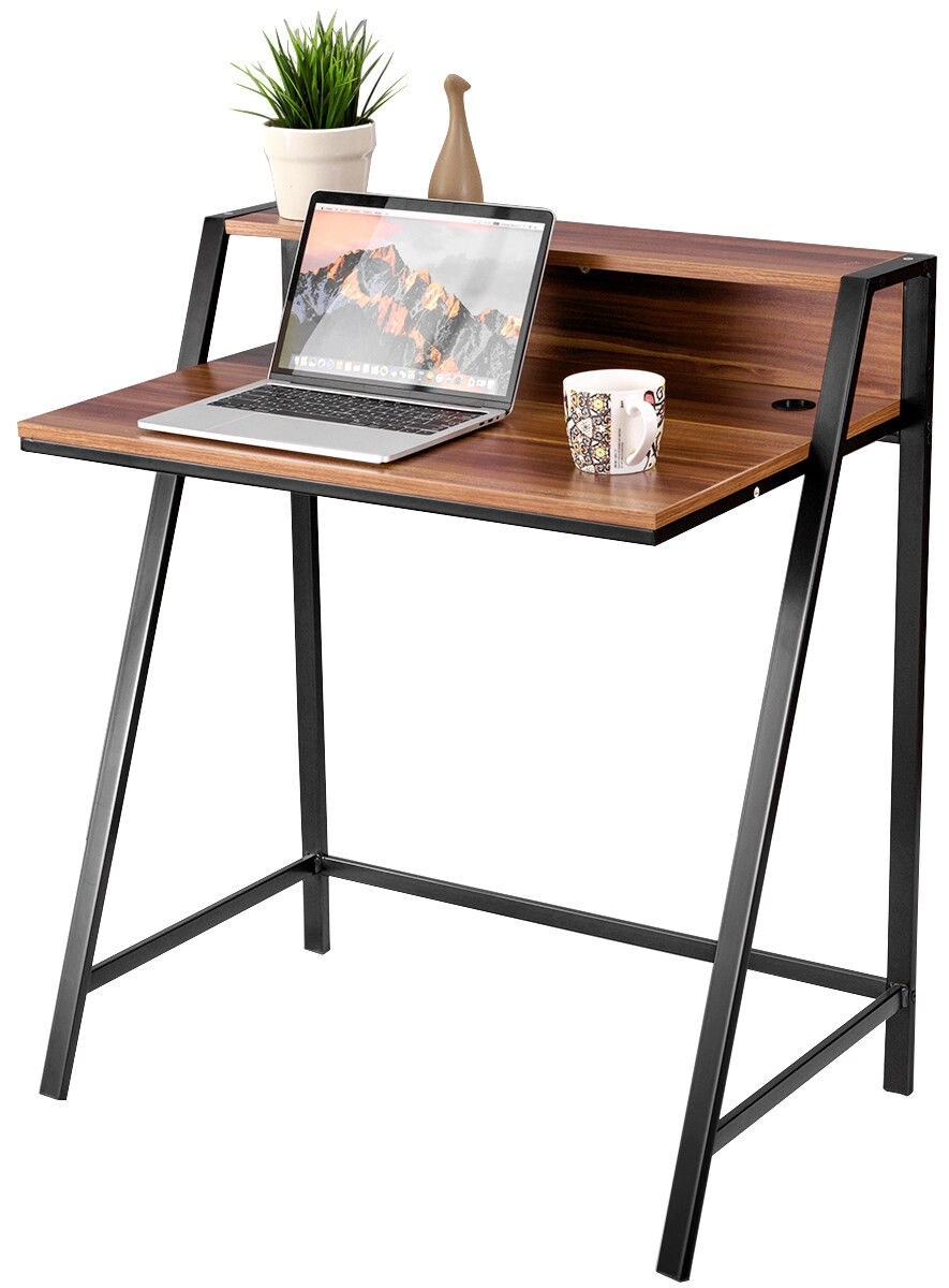 Metal Frame Computer Desk with Upper Shelf Study Table for Bedroom Office