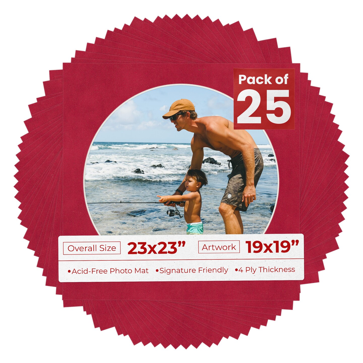 Red Suede Mat Board for 23x23 Frames - Circle Opening for 19x19 Photos