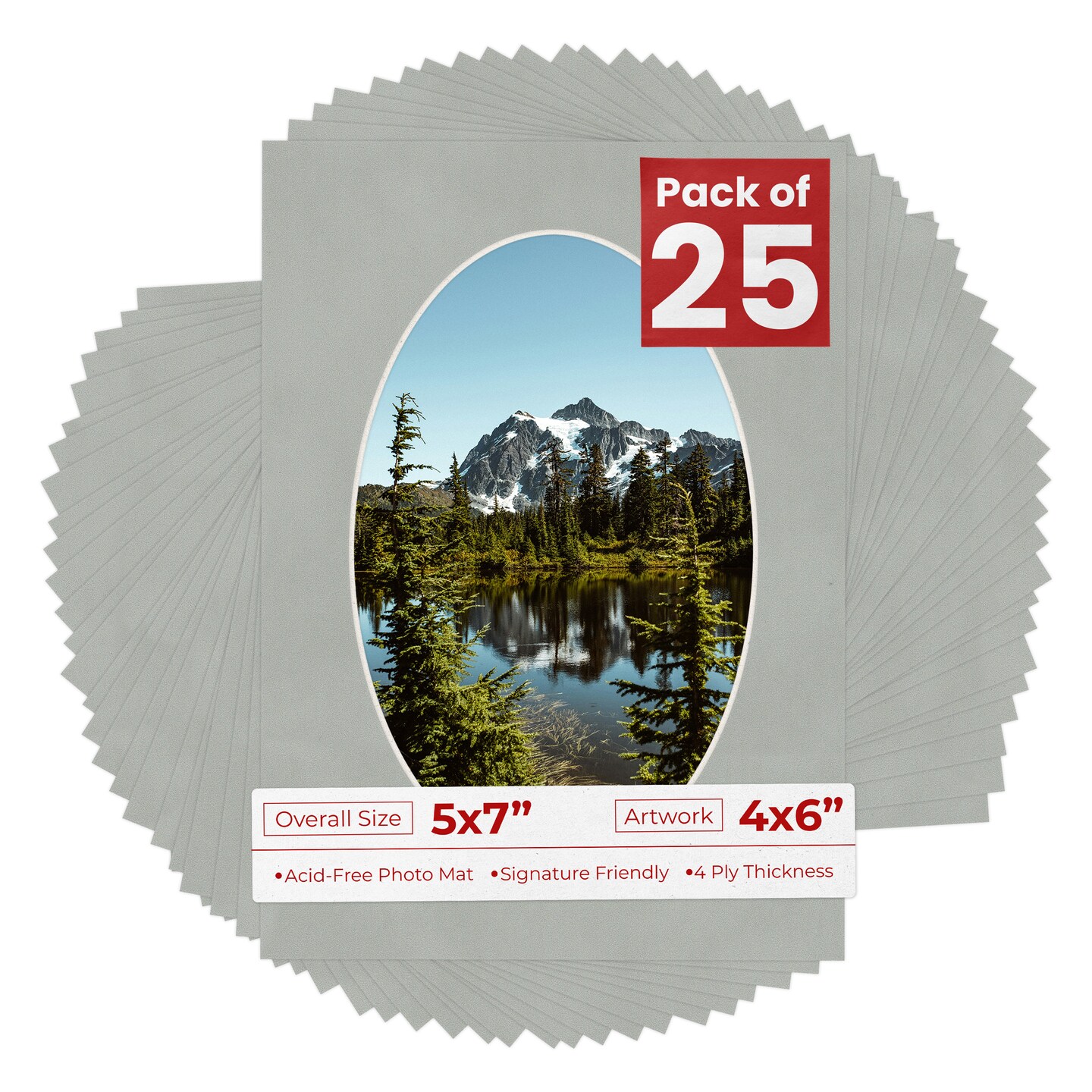 Light Grey Suede Mat Board for 5x7 Frames - Oval Opening for 4x6 Photos